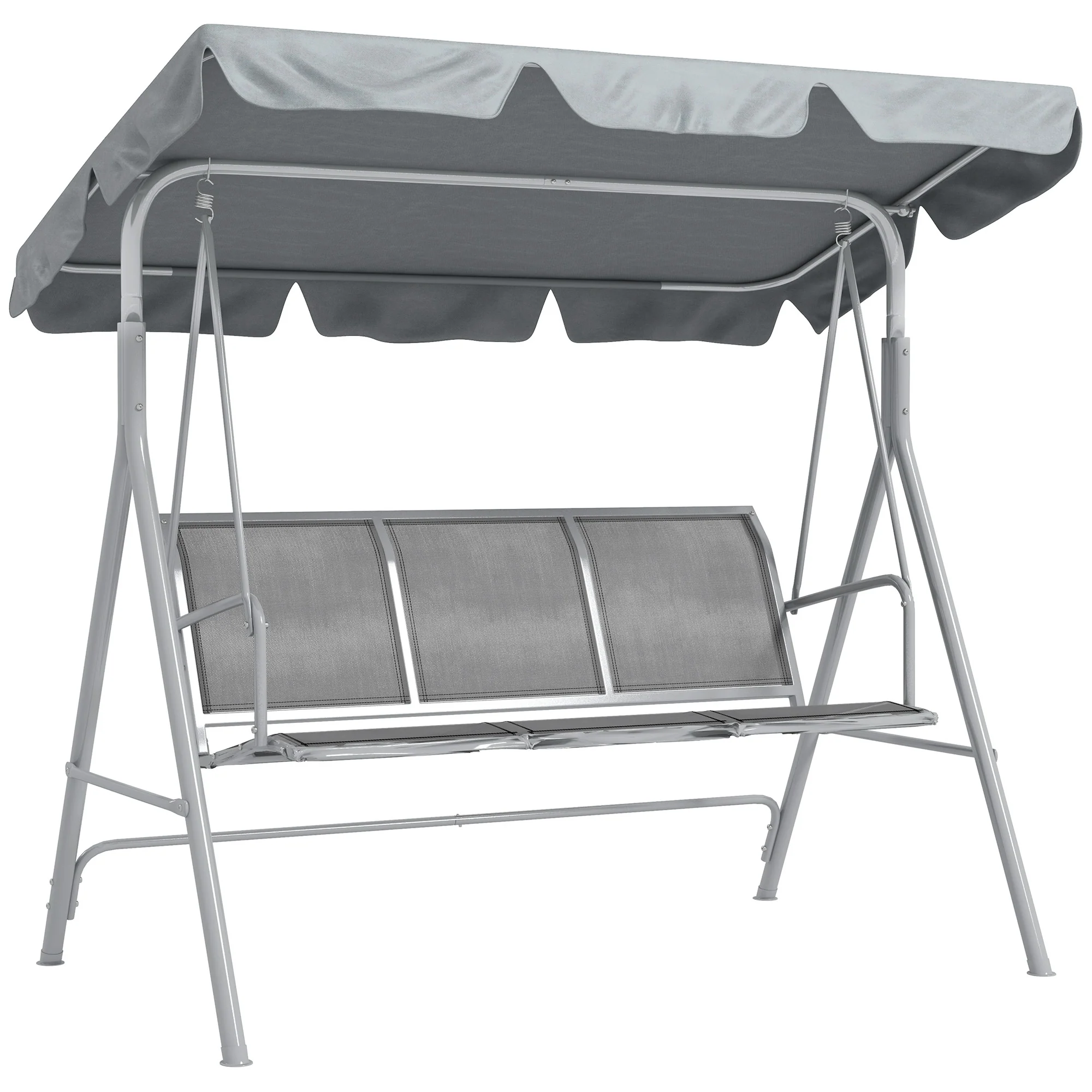 Outsunny Metal Swing Chair Garden Hammock 3 Seater Patio Bench w/ Canopy, Grey