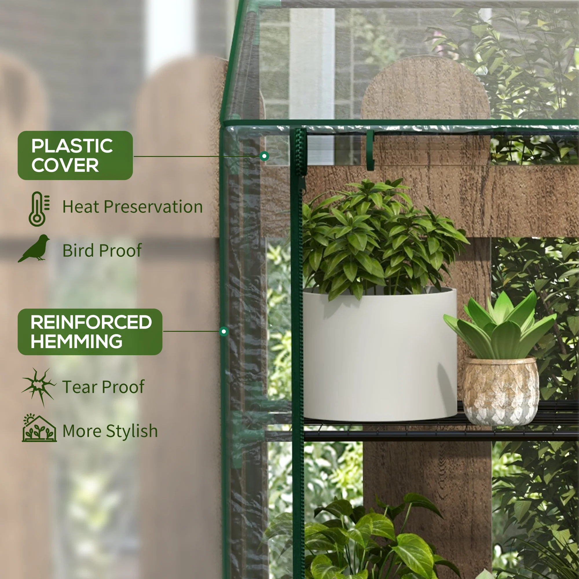Outsunny Mini Green House with 3 Tier Shelves, 151H x 143W x 46Dcm, Clear - Image 3