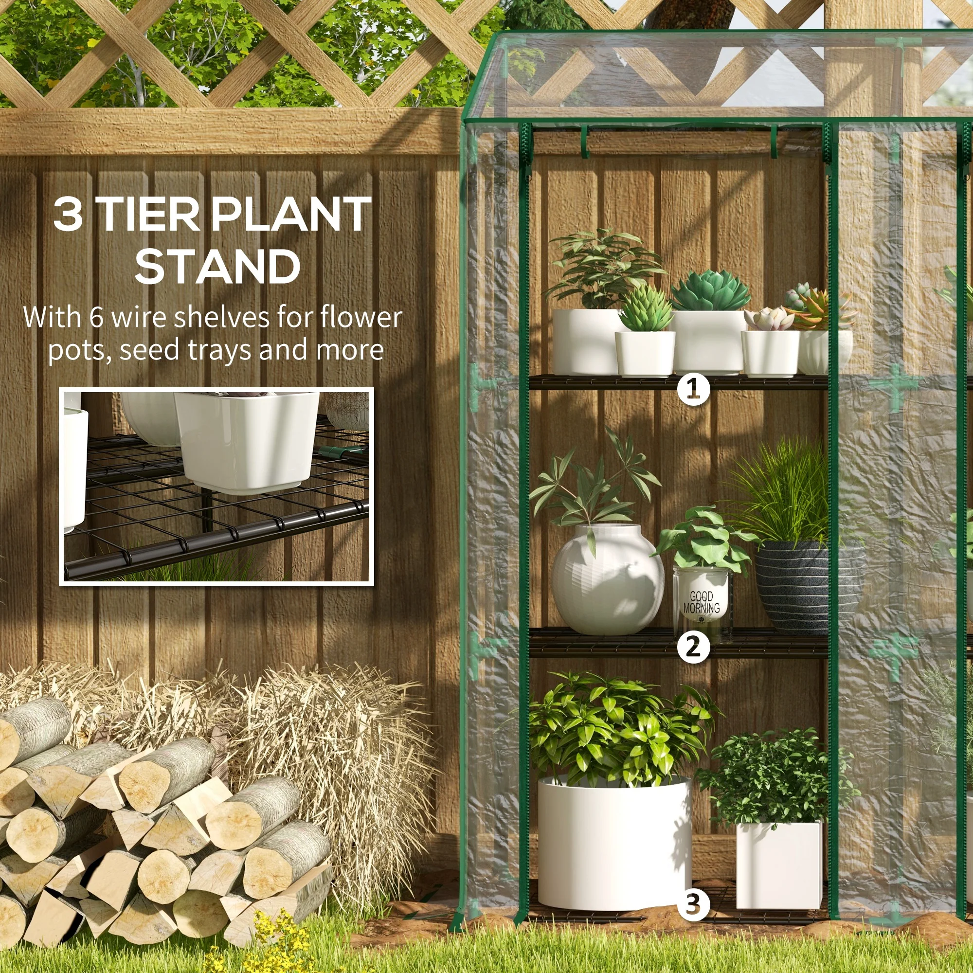Outsunny Mini Green House with 3 Tier Shelves, 151H x 143W x 46Dcm, Clear - Image 4