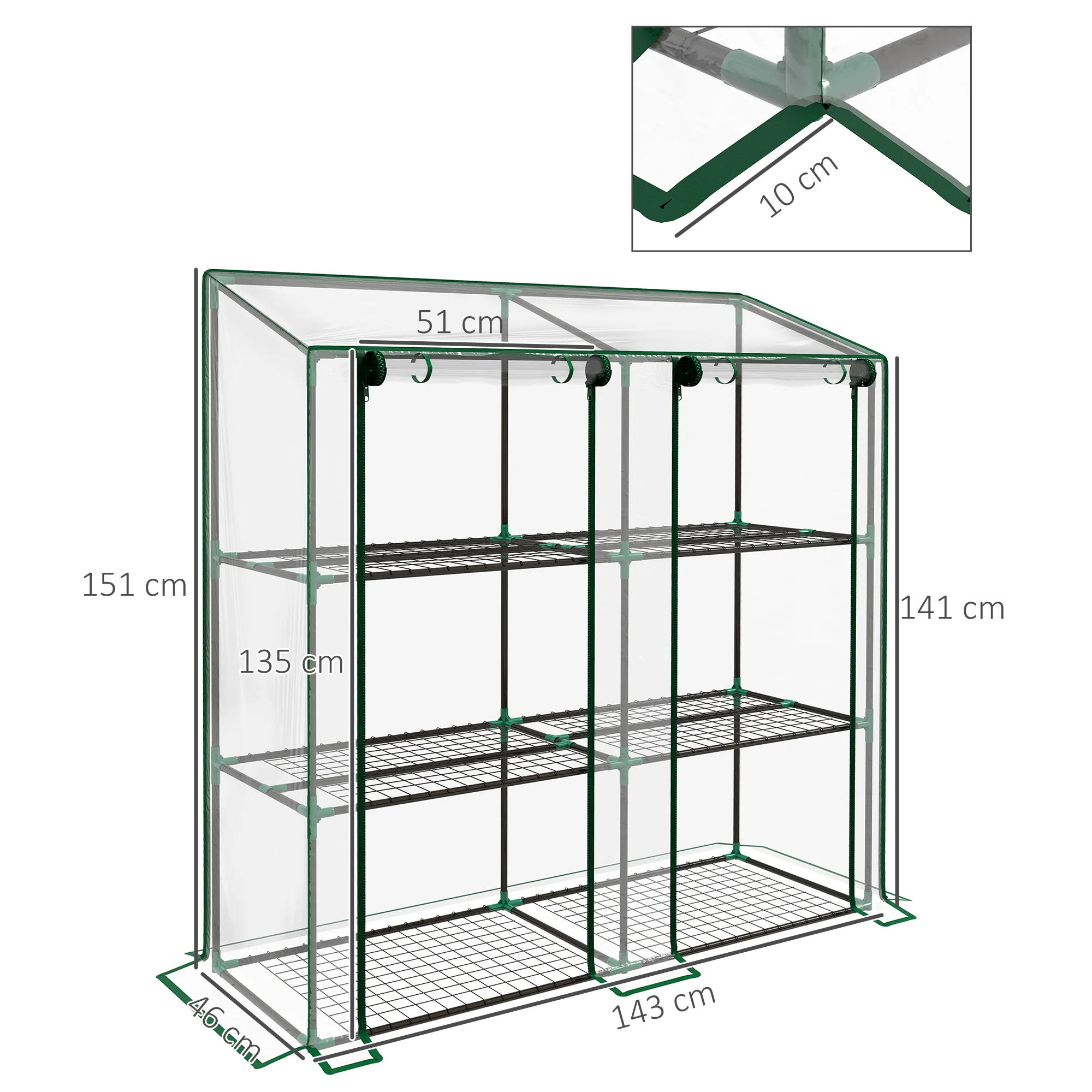 Outsunny Mini Green House with 3 Tier Shelves, 151H x 143W x 46Dcm, Clear - Image 5