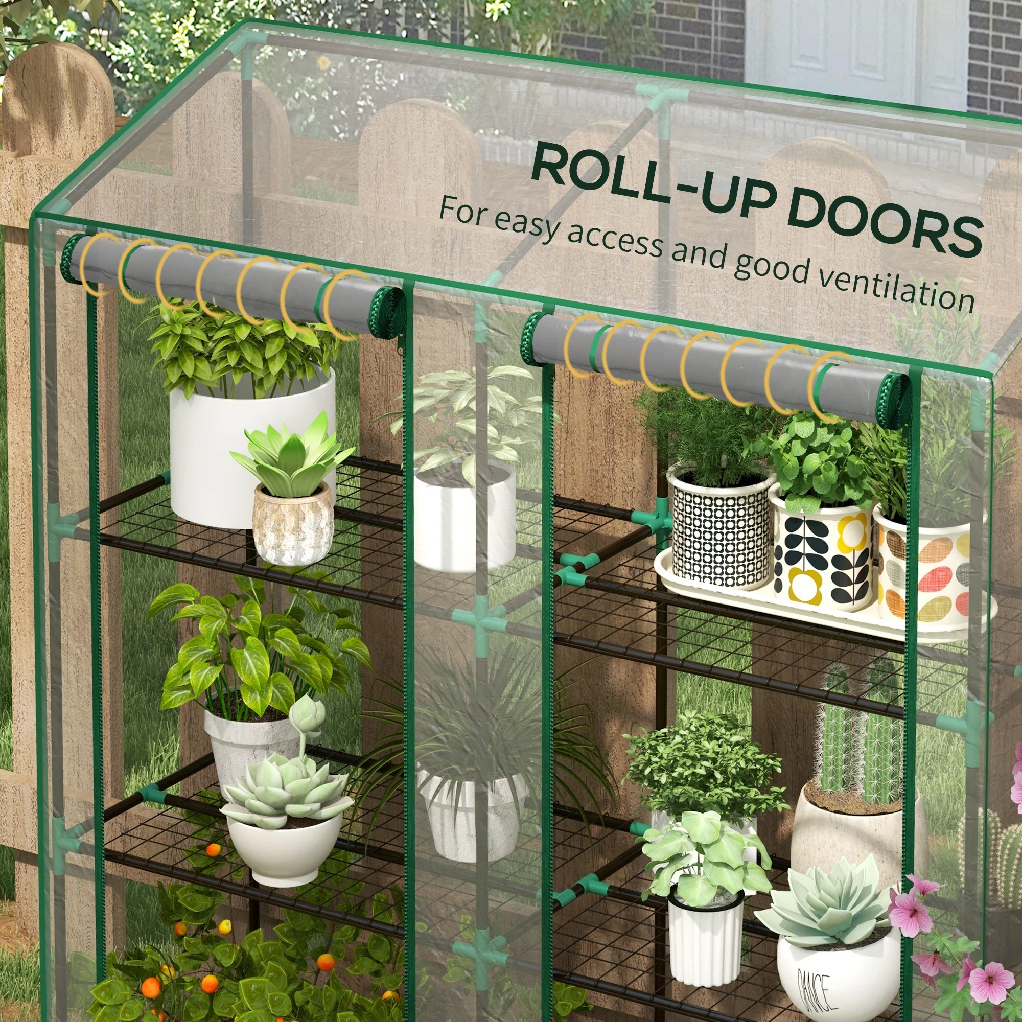 Outsunny Mini Green House with 3 Tier Shelves, 151H x 143W x 46Dcm, Clear - Image 6