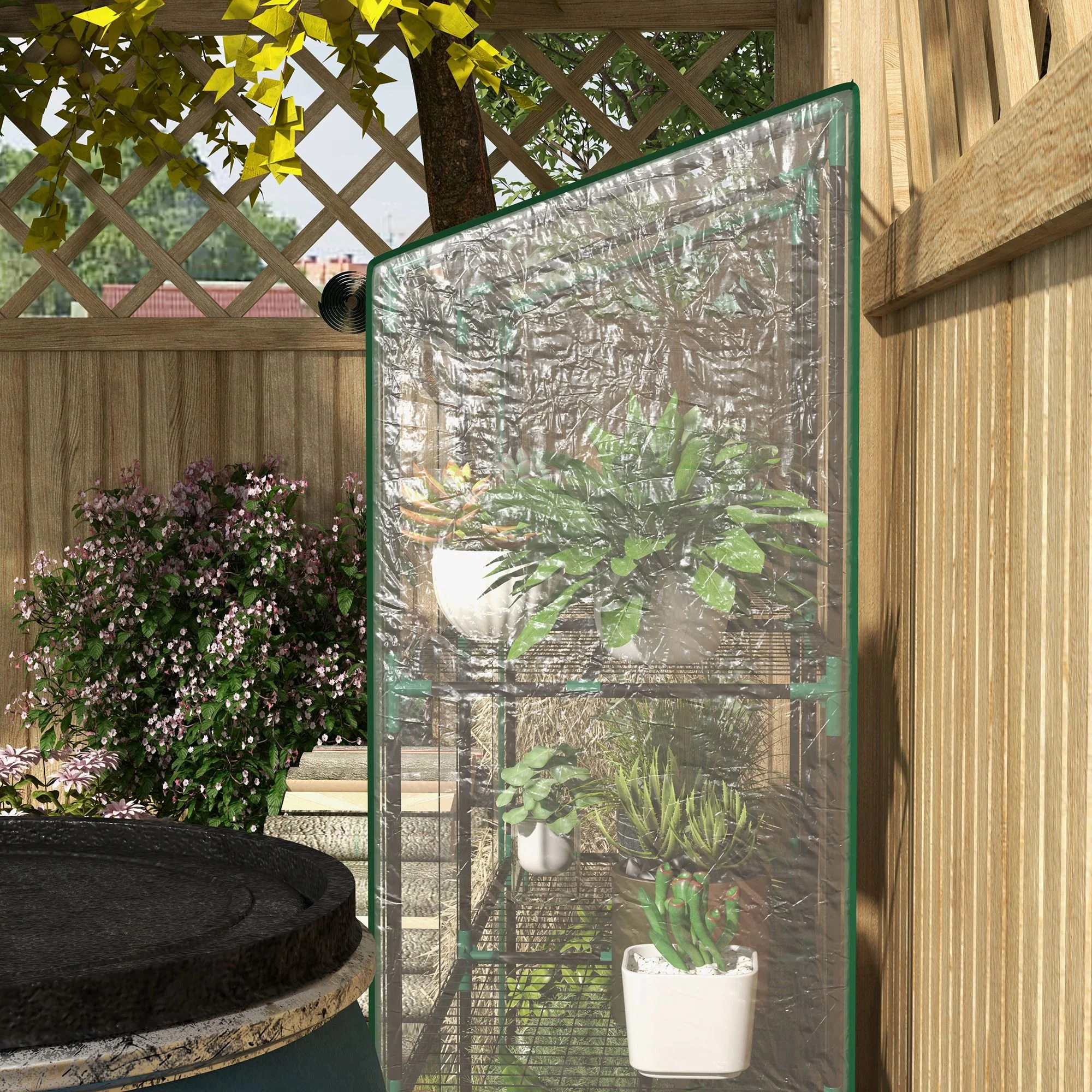 Outsunny Mini Green House with 3 Tier Shelves, 151H x 143W x 46Dcm, Clear - Image 9