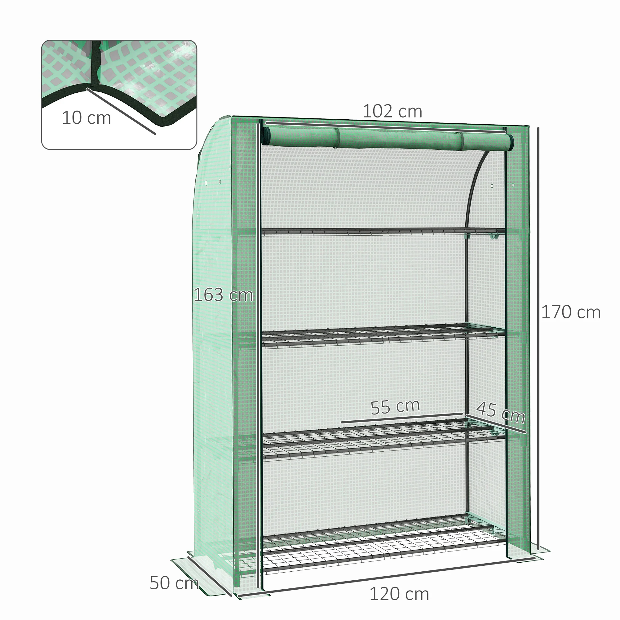 Outsunny Mini Green House with 4 Tier Shelves, 170H x 120W x 50Dcm, Green - Image 5