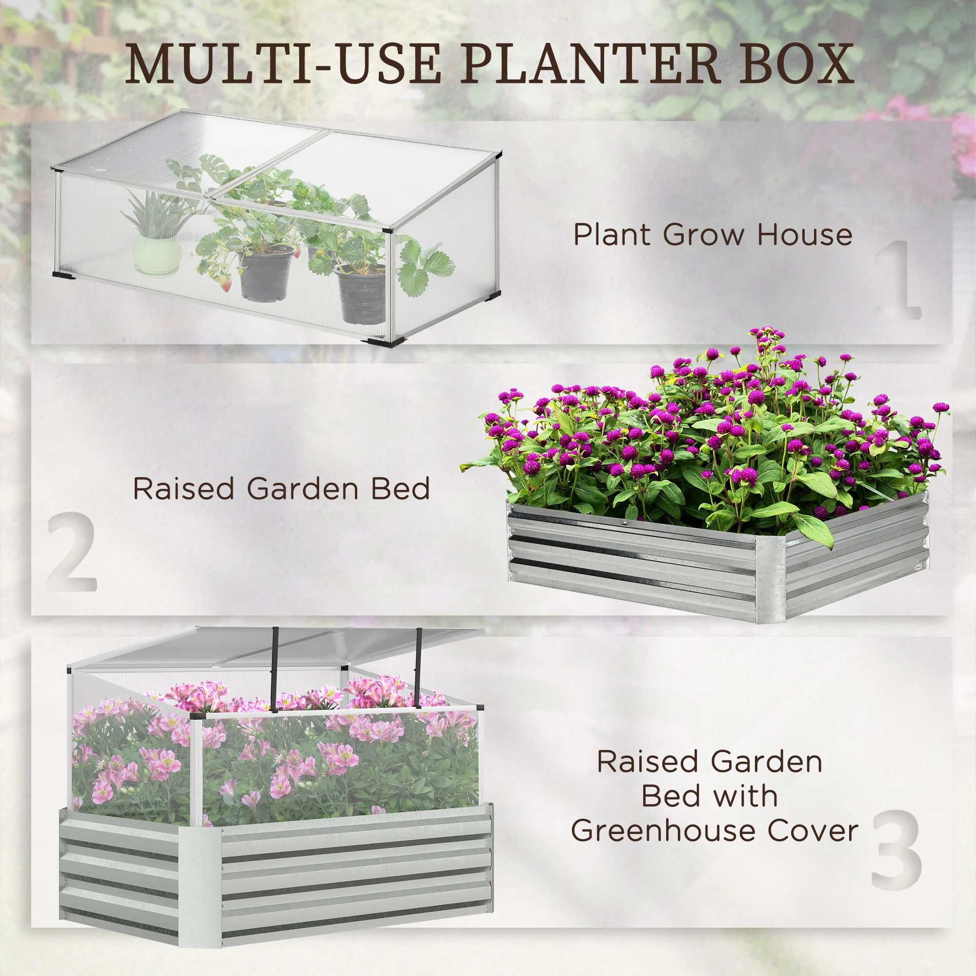 Outsunny Mini Greenhouse and Planters, Raised Beds for Garden with Cold Grame - Image 3