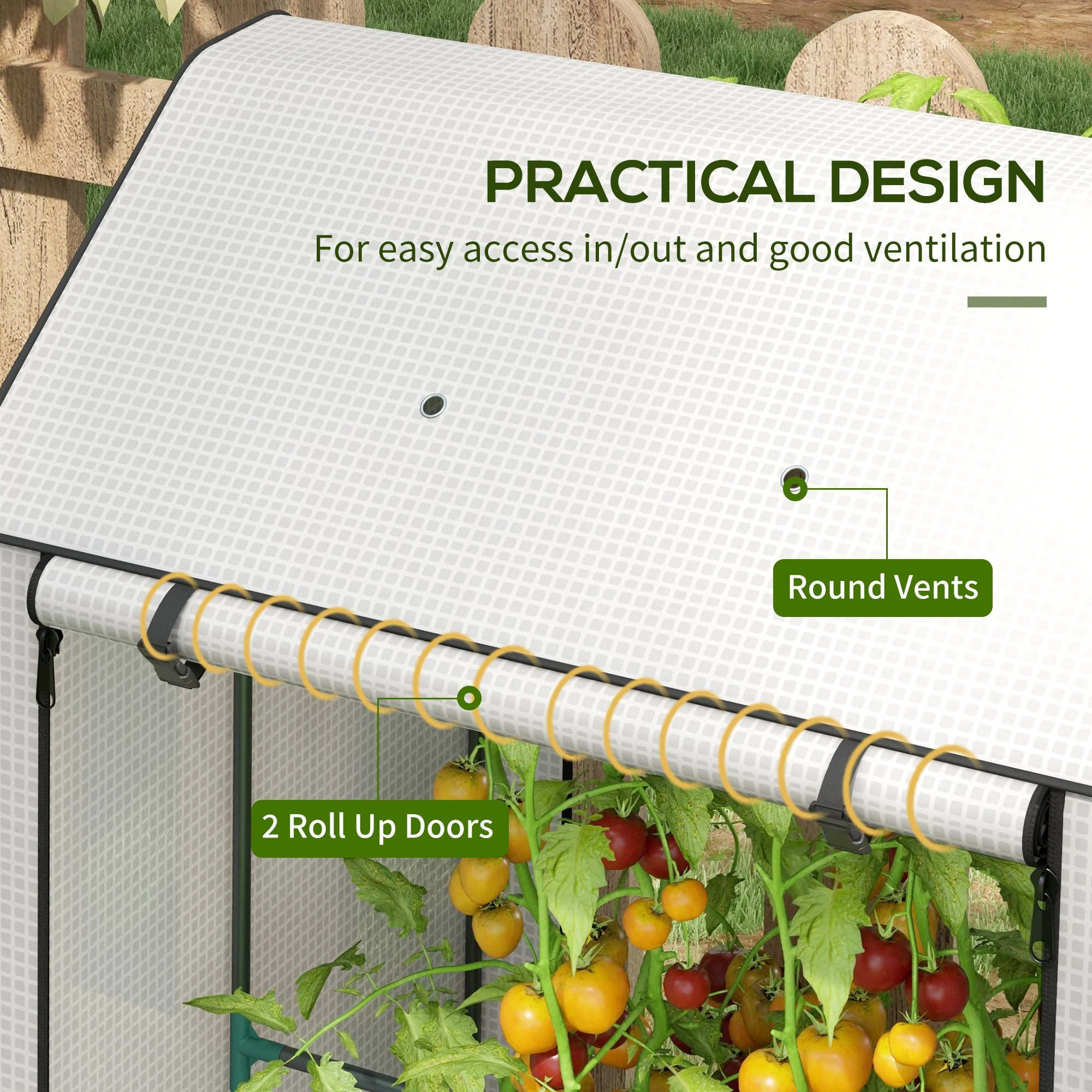Outsunny Mini Greenhouse With Shelves And Roll Up Door, 100x80x150cm, White - Image 4