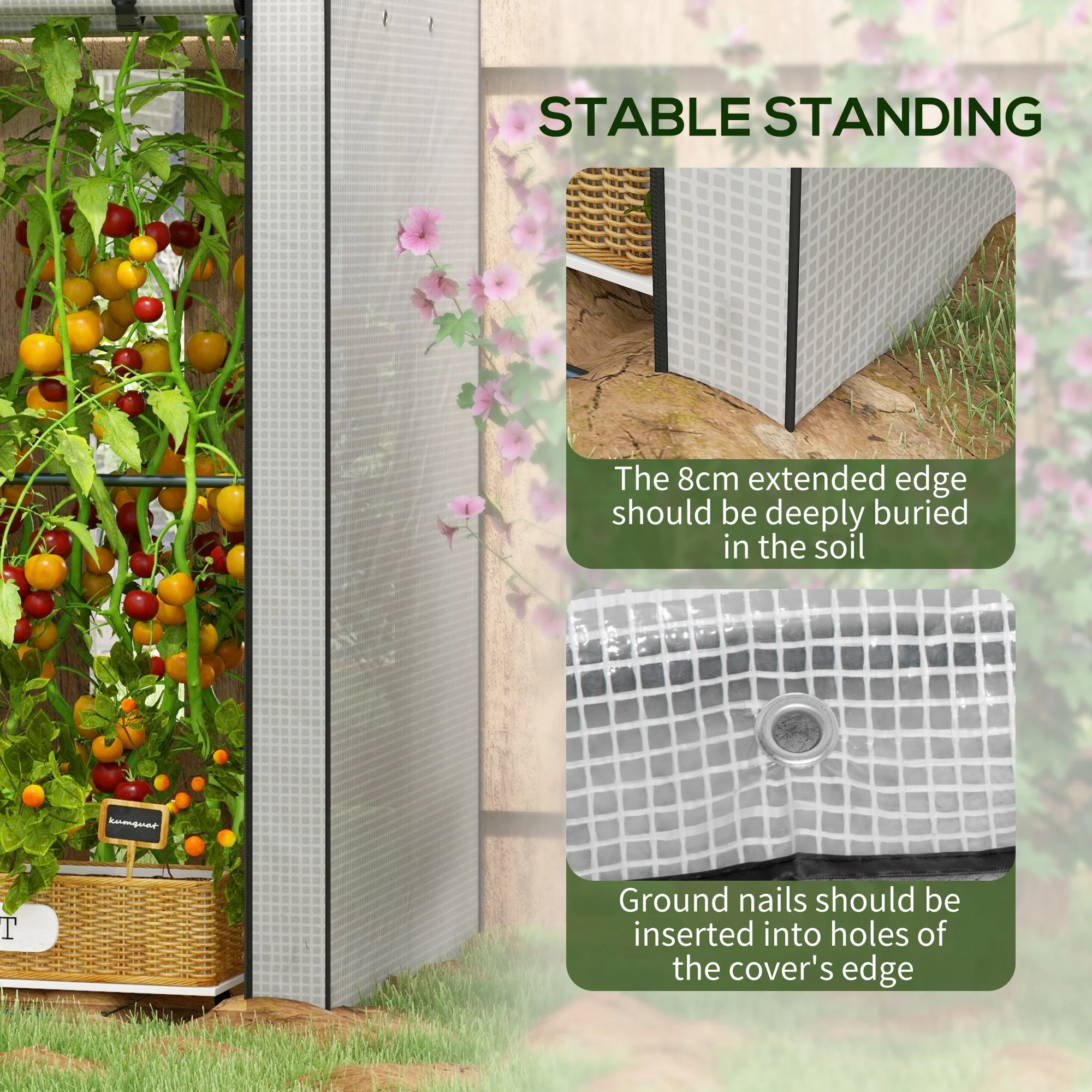 Outsunny Mini Greenhouse With Shelves And Roll Up Door, 100x80x150cm, White - Image 6