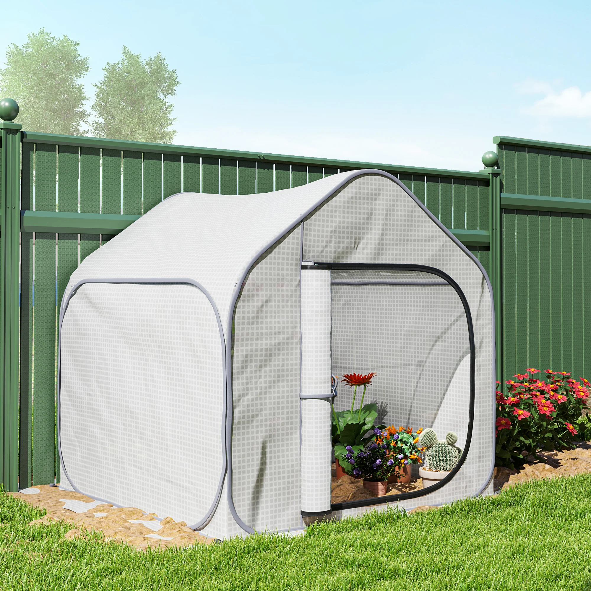 Outsunny Mini Pop Up Greenhouse W/ Reinforced PE Cover, Zipper Door, White - Image 18