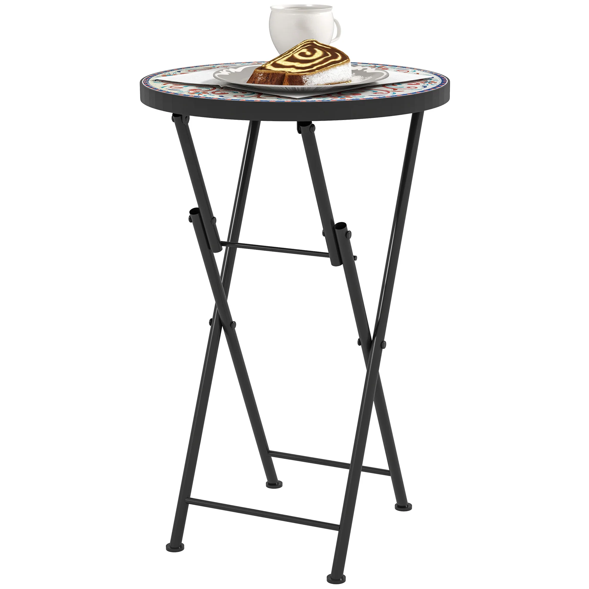 Outsunny Mosaic Garden Table, 35.5cm Folding Coffee Table, Multicolour