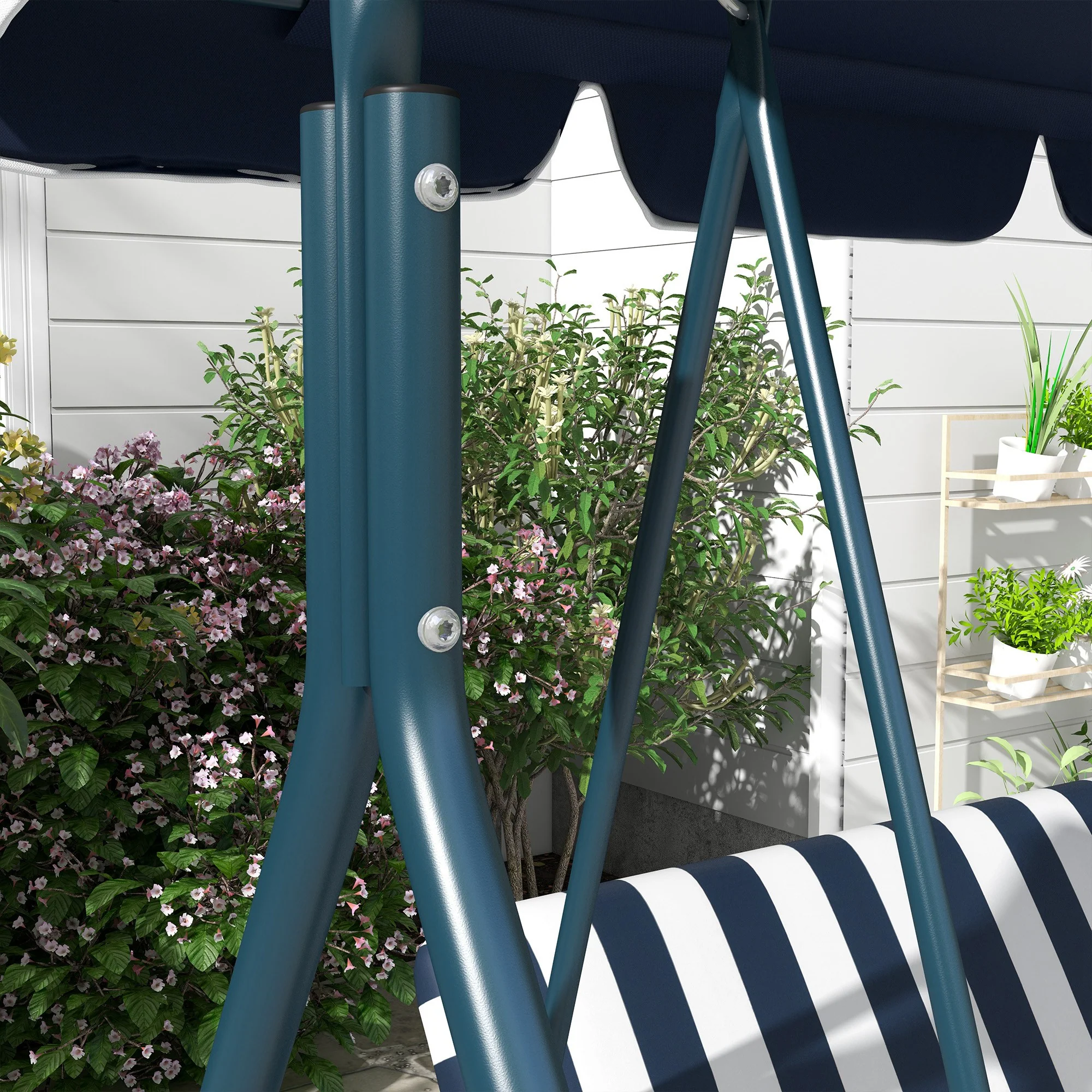 Outsunny Outdoor 3-person Porch Swing Chair with Adjustable Canopy Blue, White - Image 9