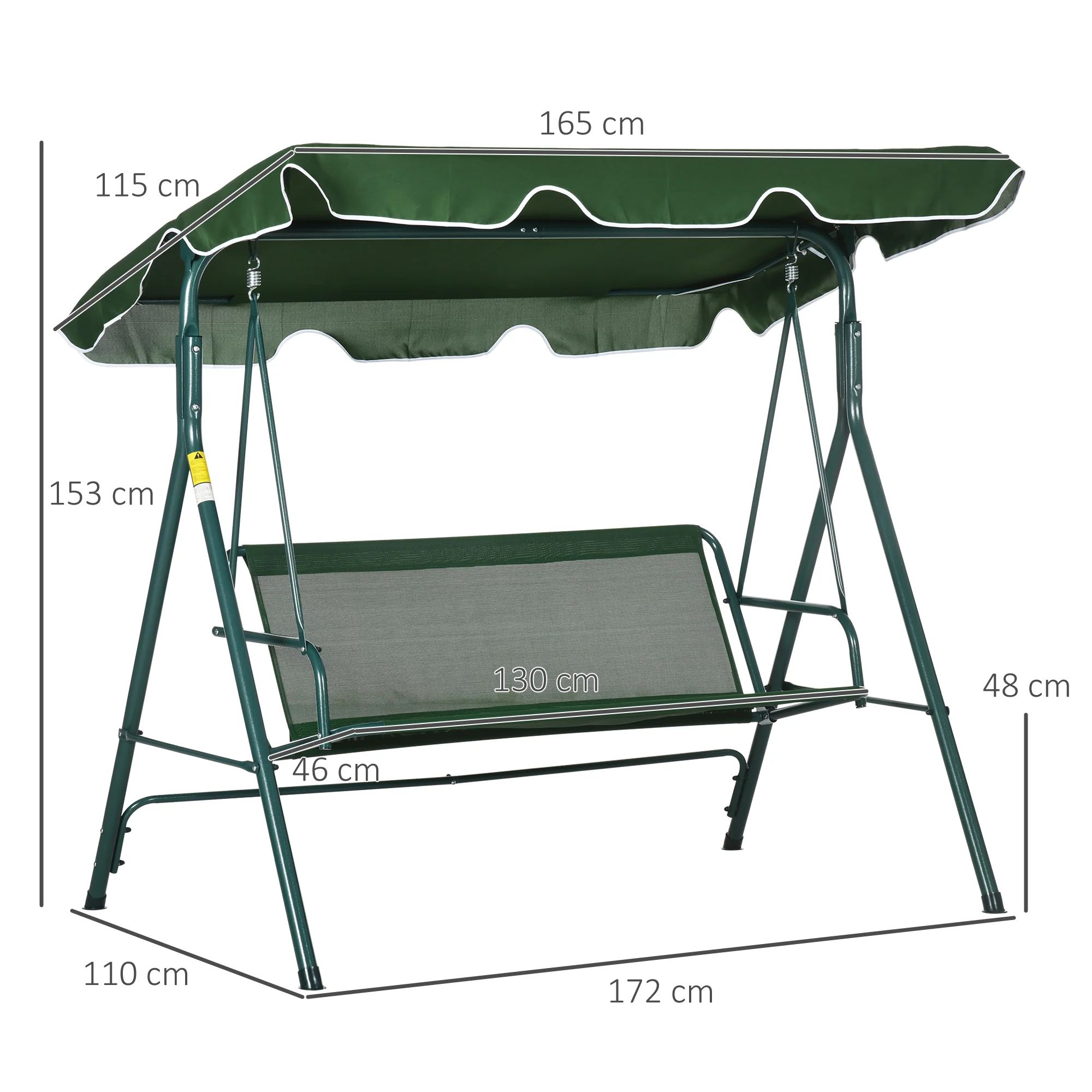 Outsunny Outdoor 3-person Porch Swing Chair with Adjustable Canopy Green - Image 5
