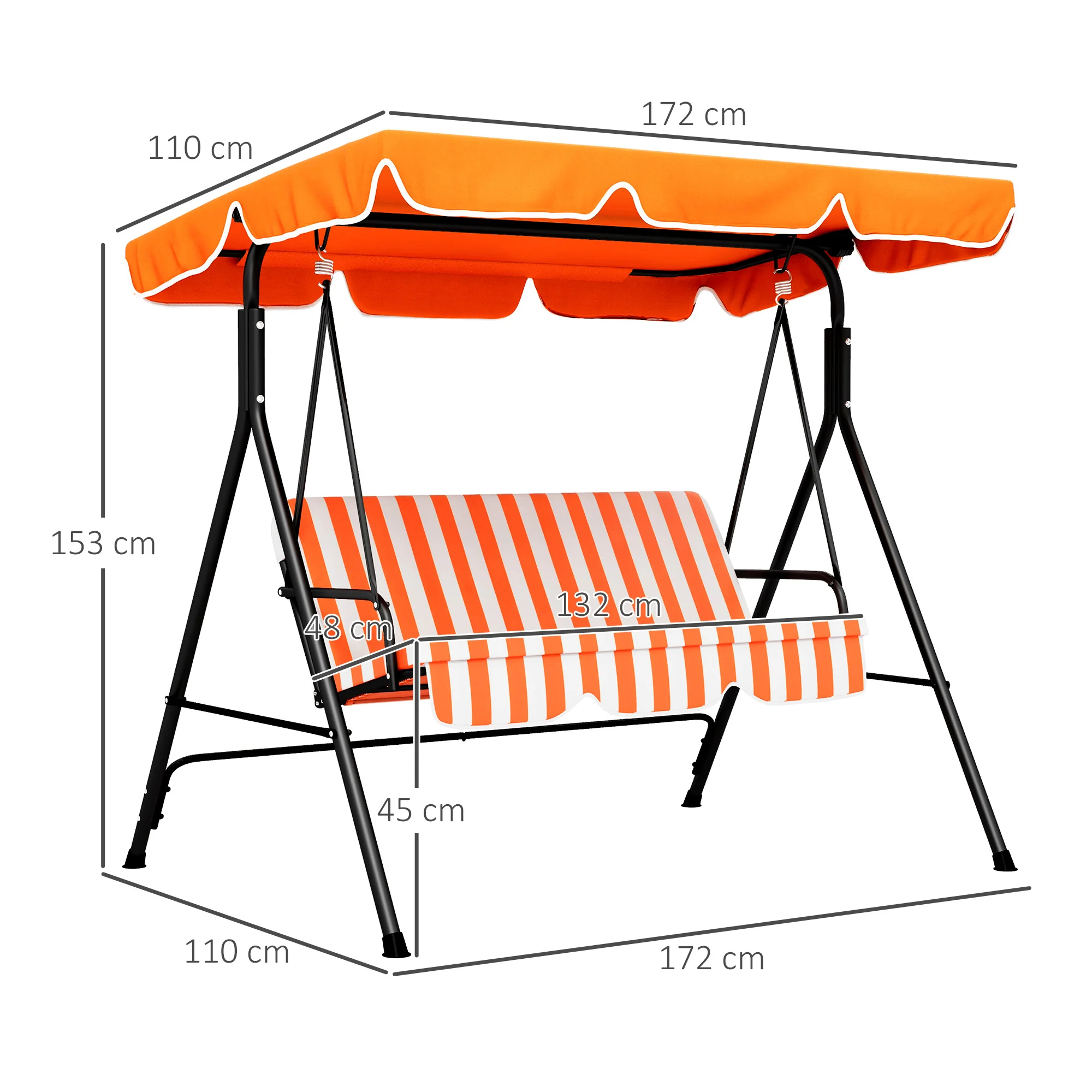 Outsunny Outdoor 3-person Porch Swing Chair with Adjustable Canopy Orange - Image 5