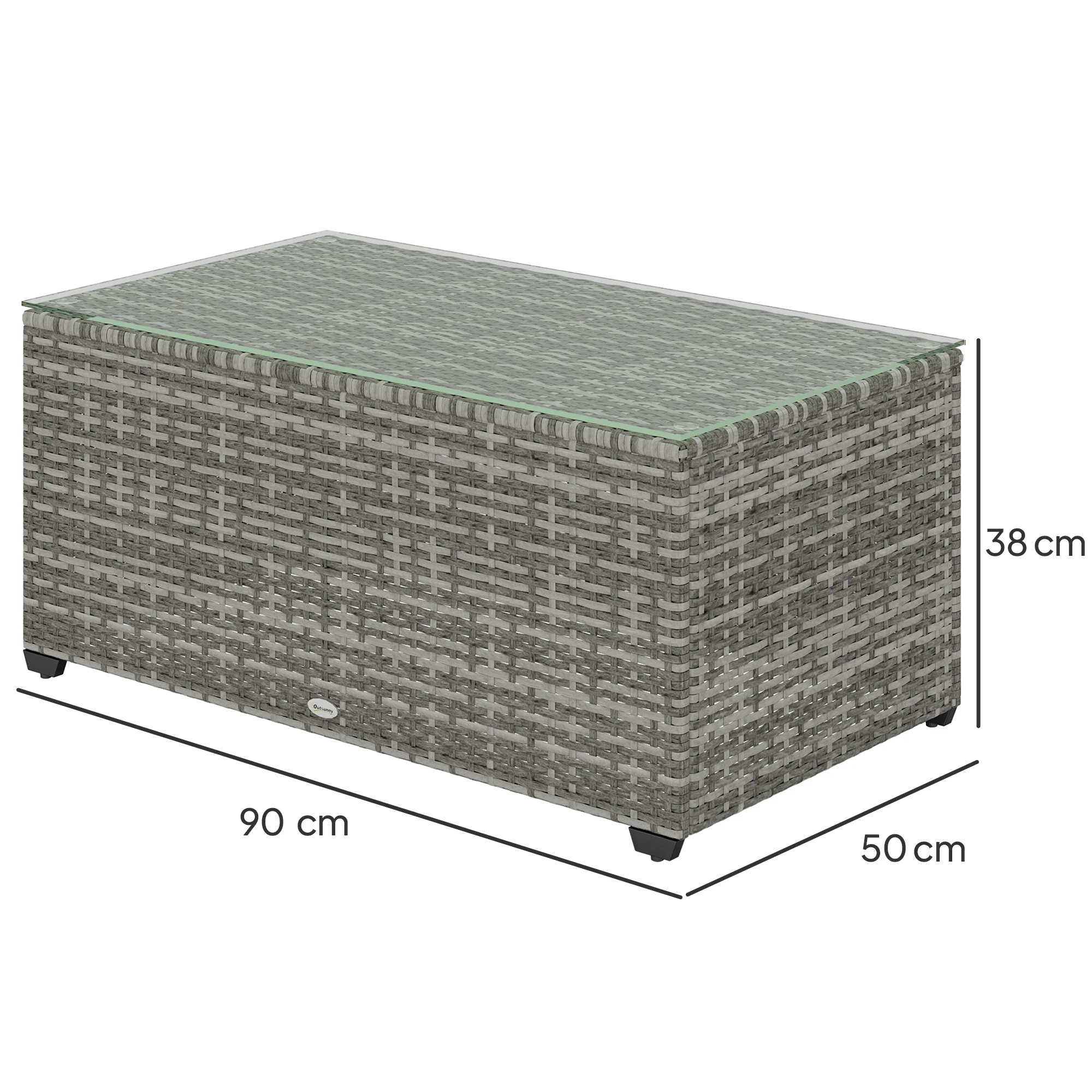 Outsunny Outdoor Coffee Table, Glass Top Rattan Side Table - Image 23