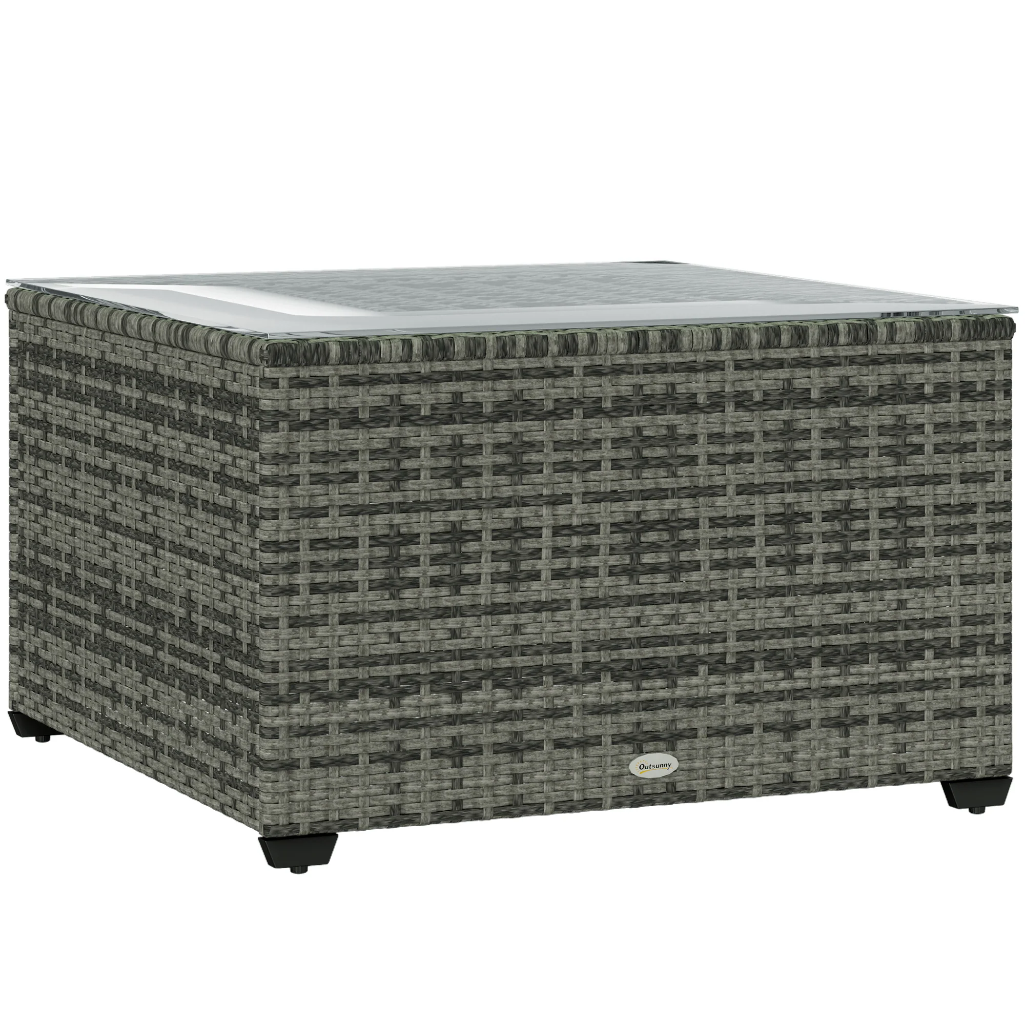 Outsunny Outdoor Coffee Table With Glass Top, Rattan Side Table - Image 19