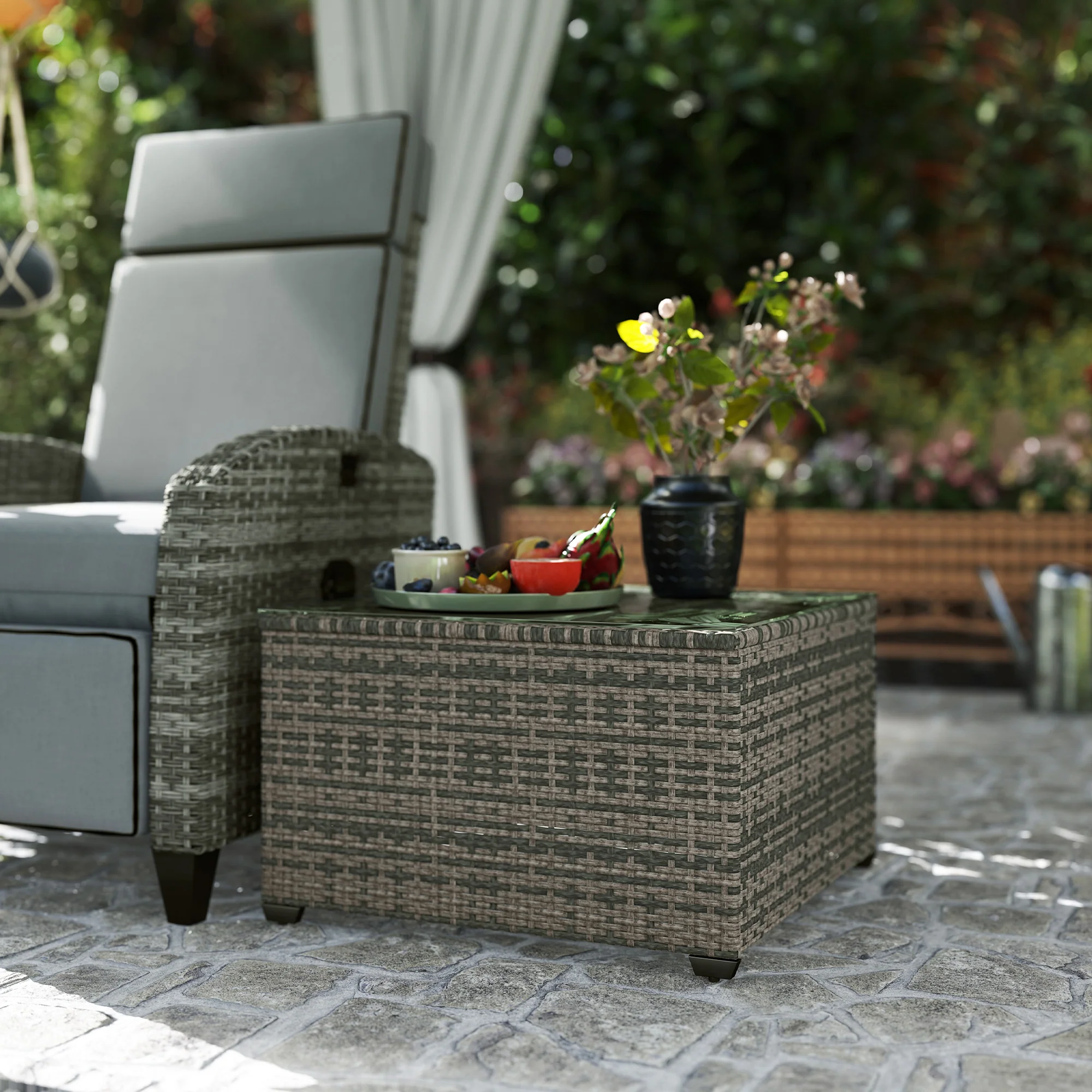 Outsunny Outdoor Coffee Table With Glass Top, Rattan Side Table - Image 27