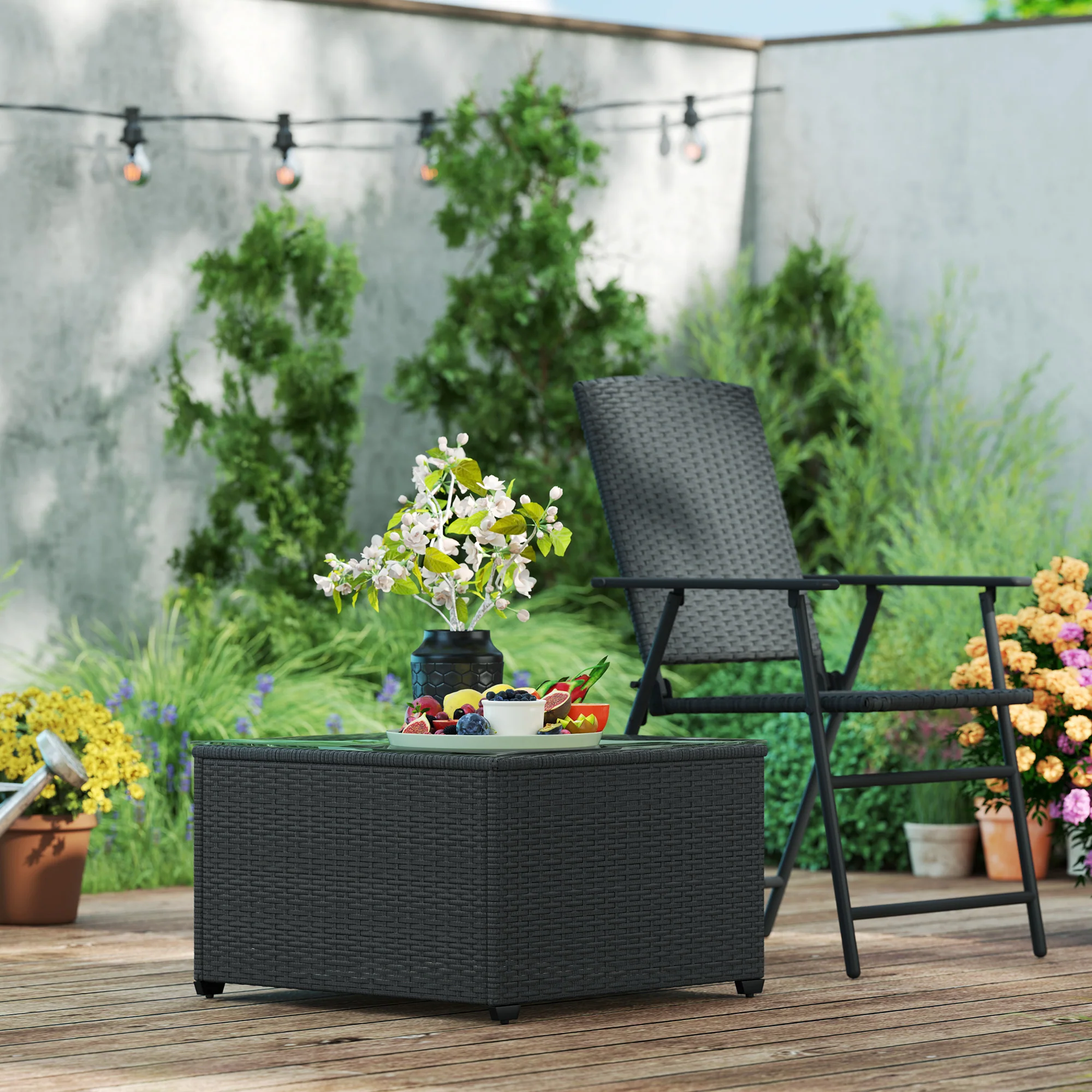 Outsunny Outdoor Coffee Table With Glass Top, Rattan Side Table - Image 8