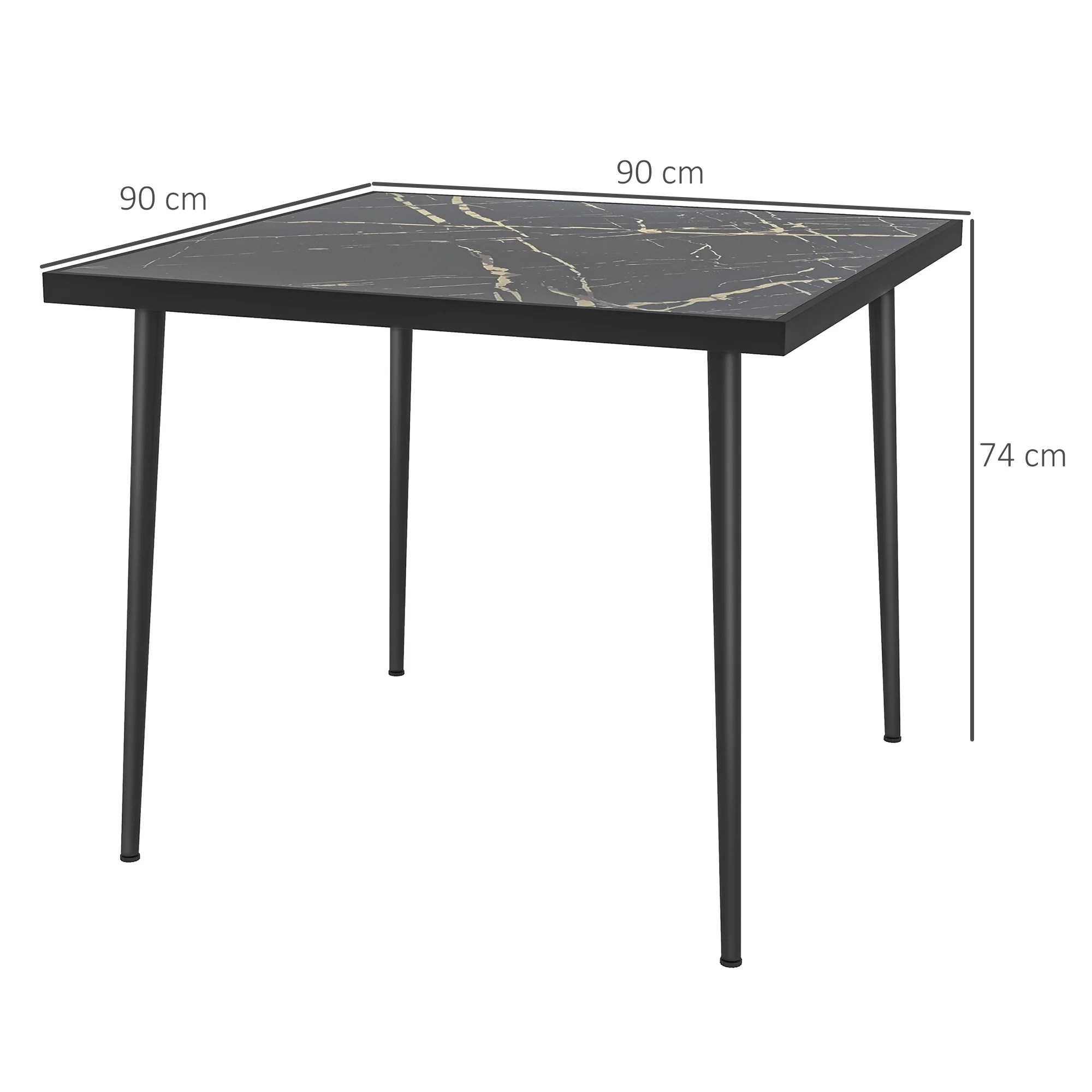 Outsunny Outdoor Dining Table for 4 with Marble Effect Tempered Glass Top Black - Image 5