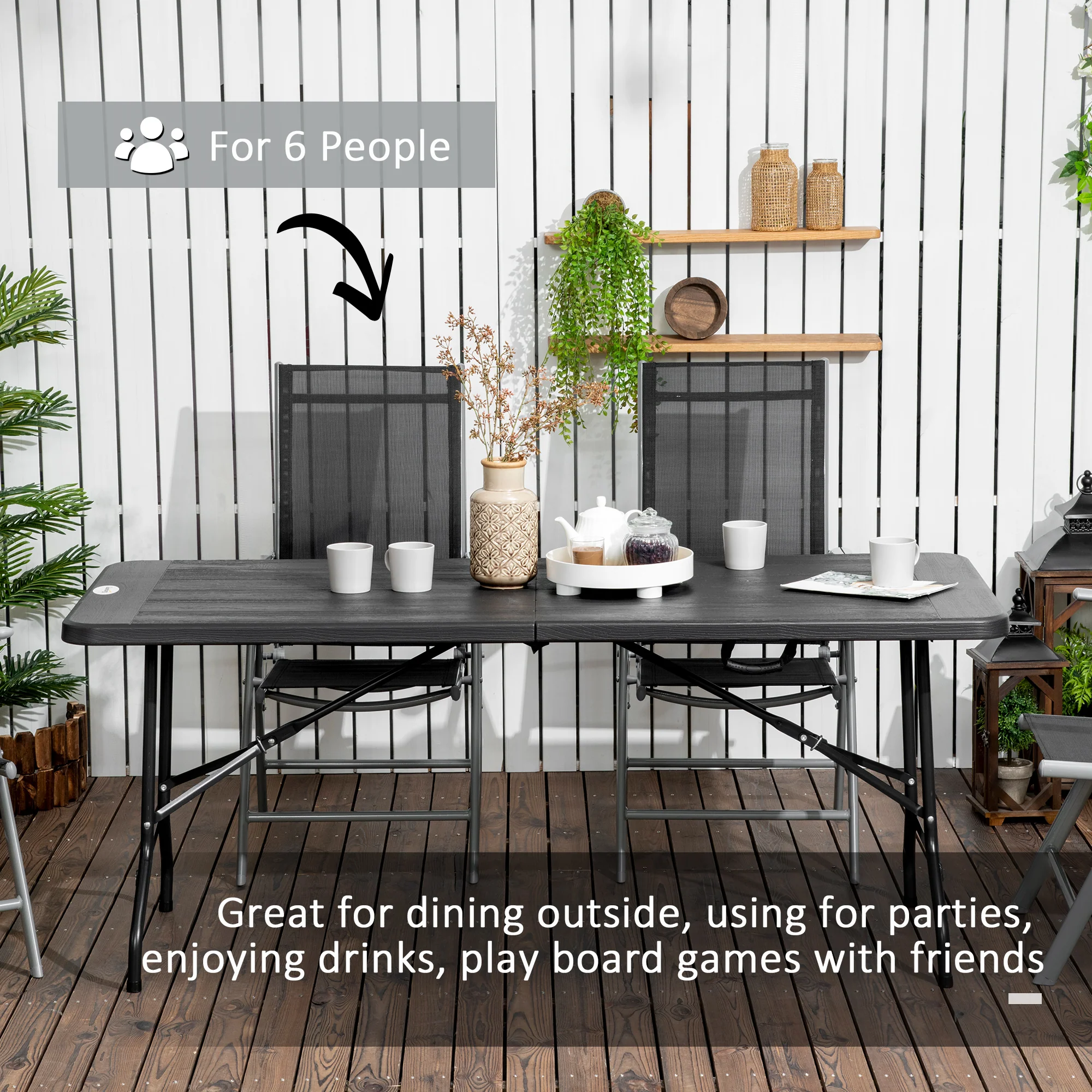 Outsunny Outdoor Dining Table for 6, Folding Garden Dining Table - Image 3