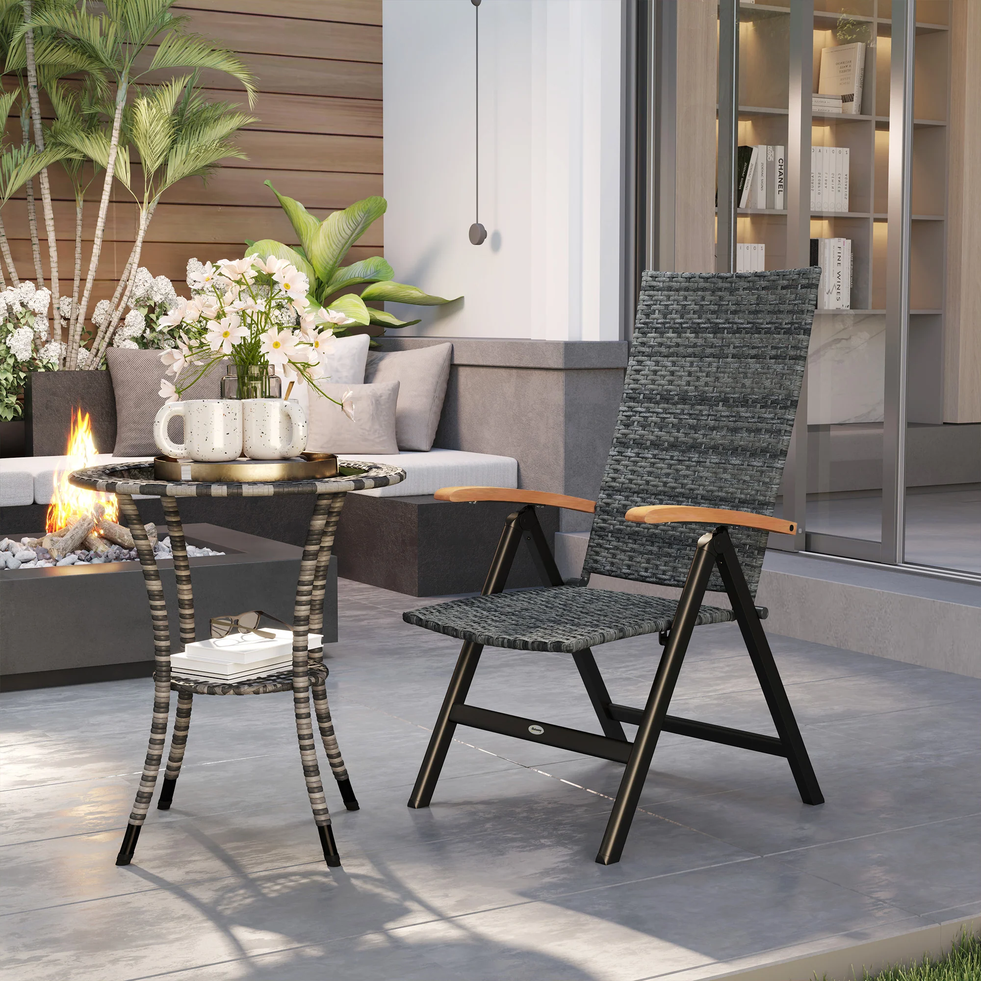 Outsunny Outdoor Folding Rattan Chair, Dining Chair - Image 11