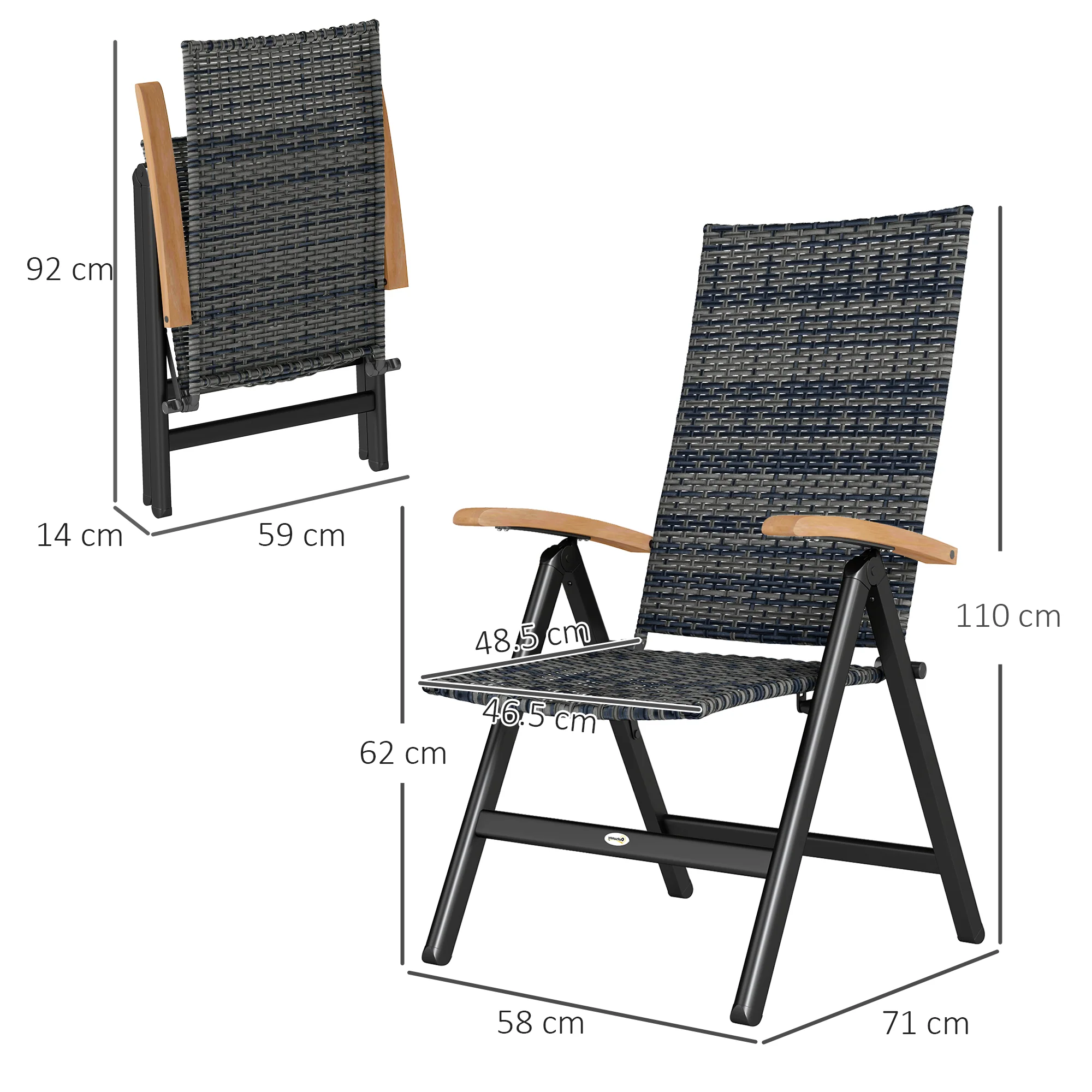 Outsunny Outdoor Folding Rattan Chair, Dining Chair - Image 14