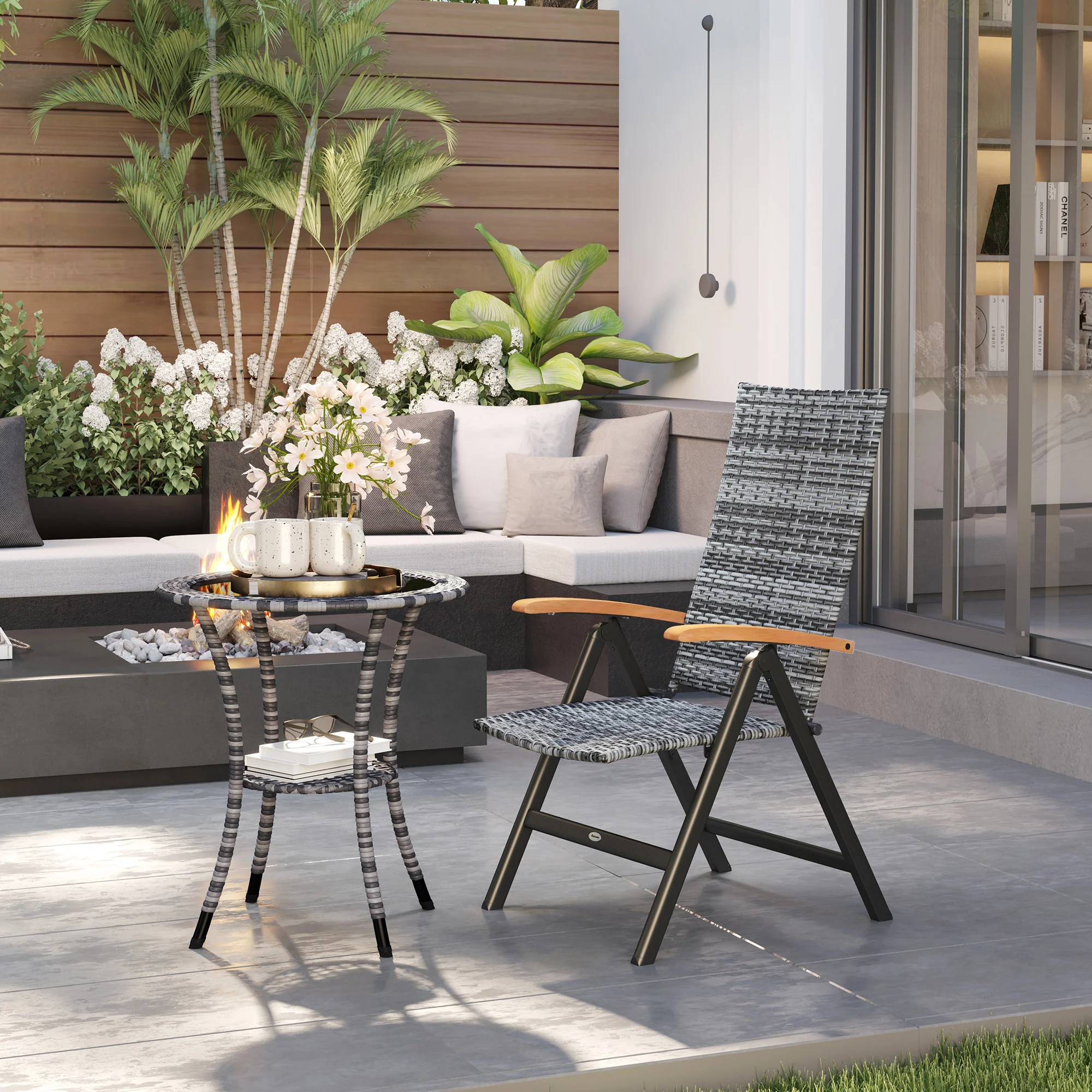 Outsunny Outdoor Folding Rattan Chair, Dining Chair - Image 20