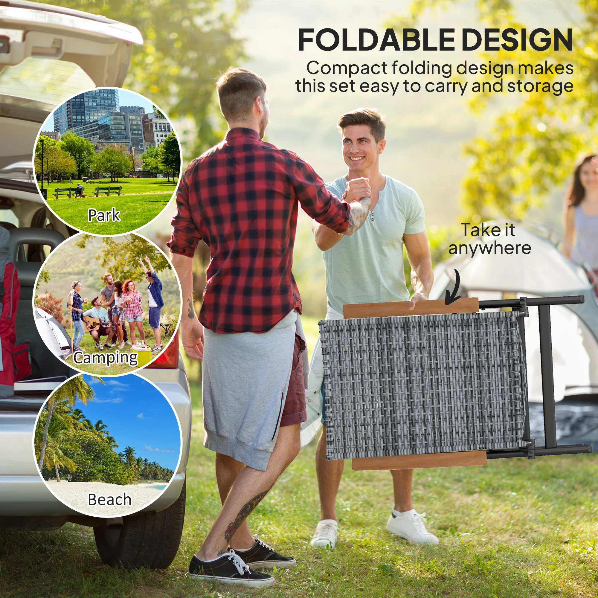 Outsunny Outdoor Folding Rattan Chair, Dining Chair - Image 24