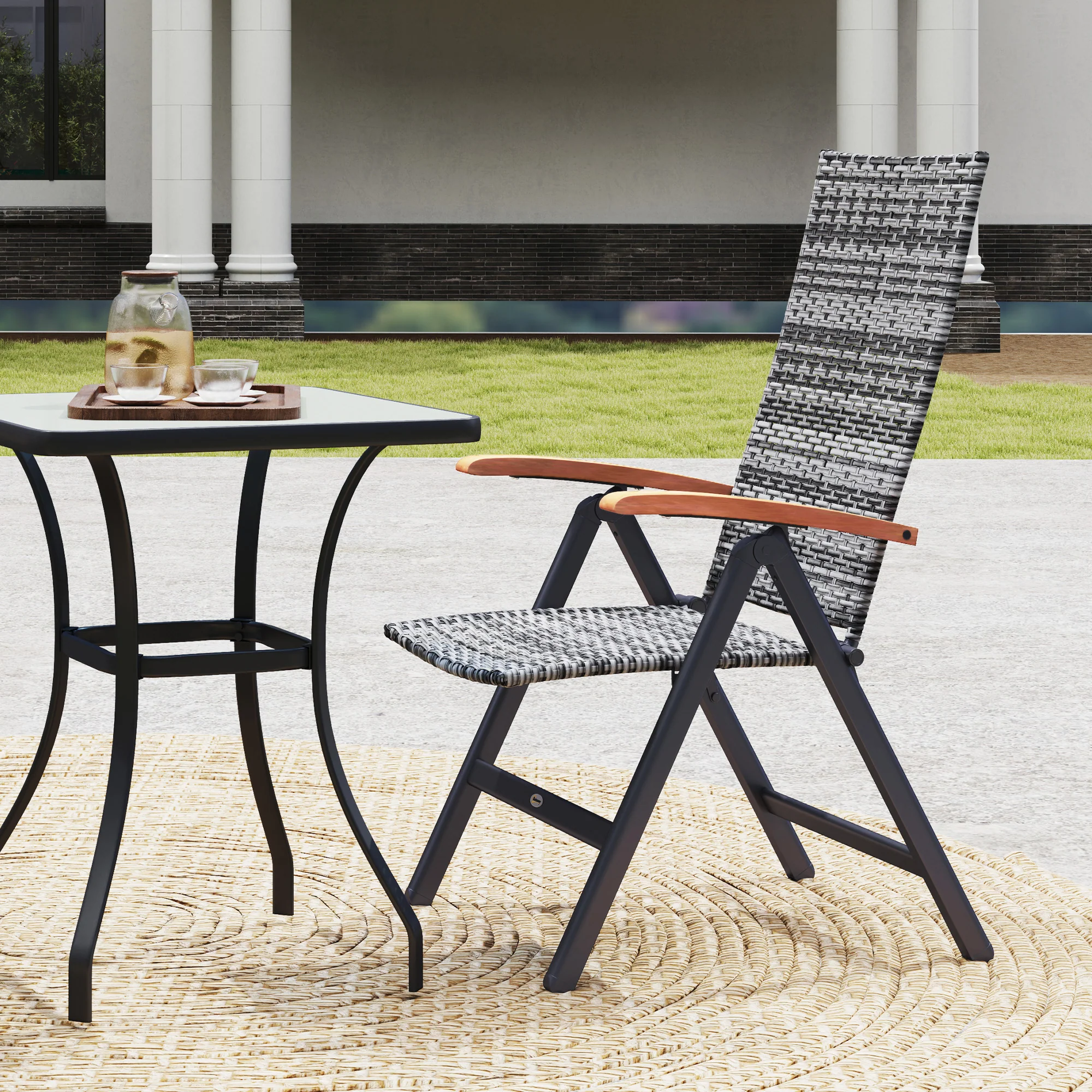 Outsunny Outdoor Folding Rattan Chair, Dining Chair - Image 26
