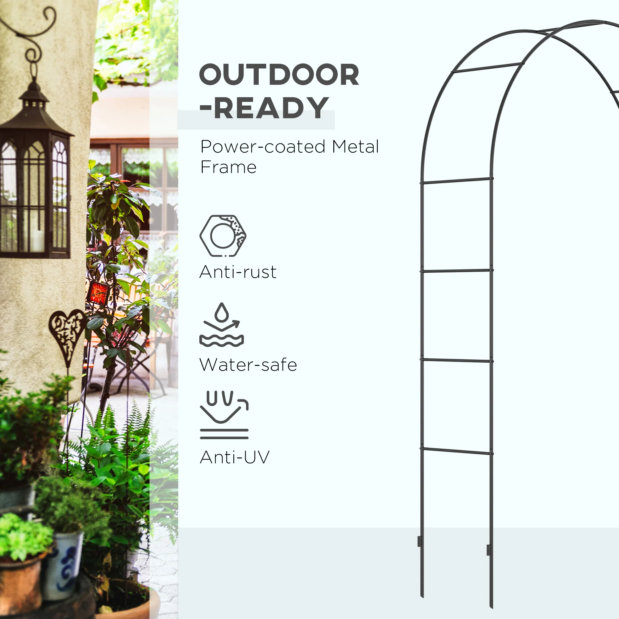 Outsunny Outdoor Garden Arch, Metal Garden Arbor for Climbing Plants - Image 6