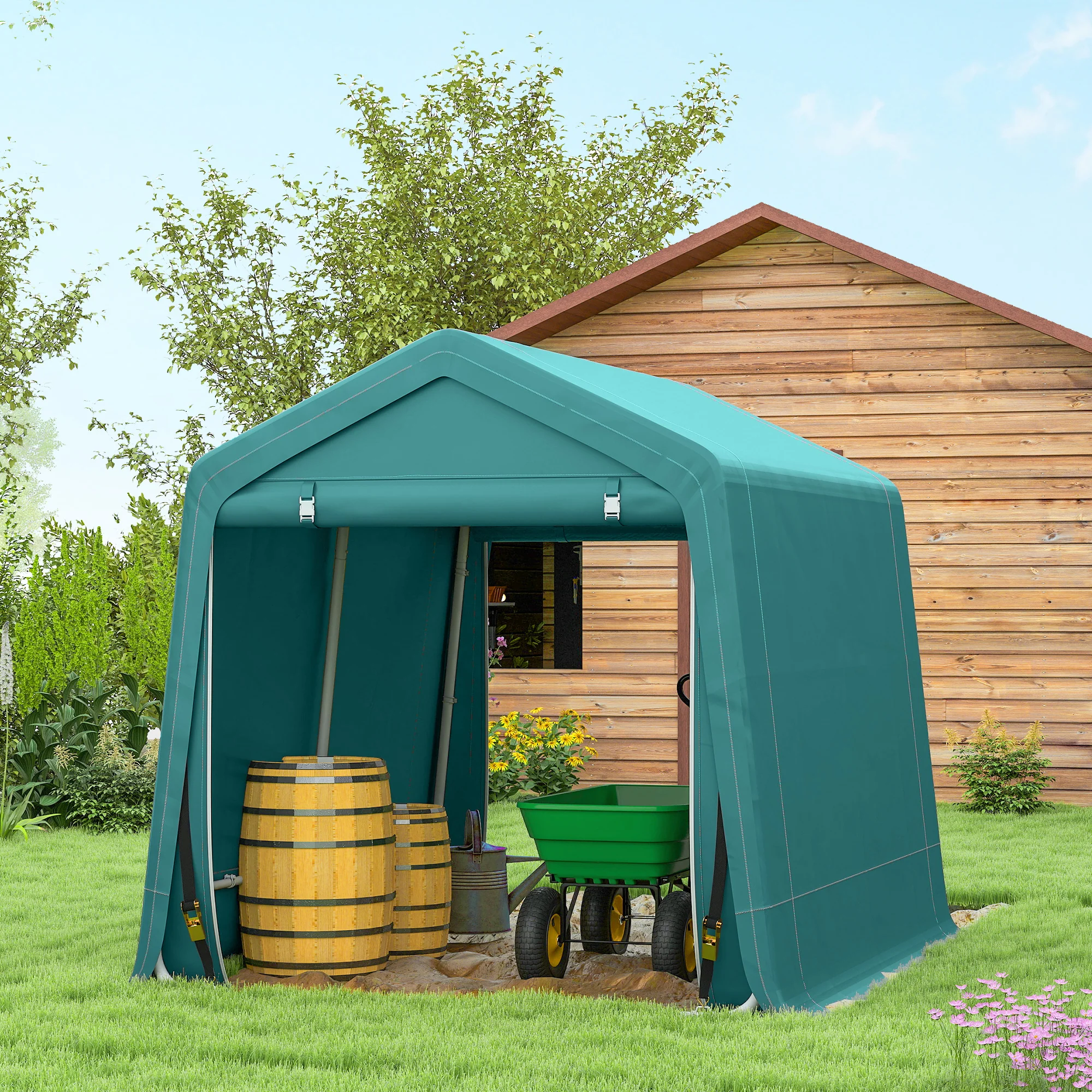 Outsunny Outdoor Garden Storage Shed Waterproof Bike Tent W/ Zipper Doors - Image 9
