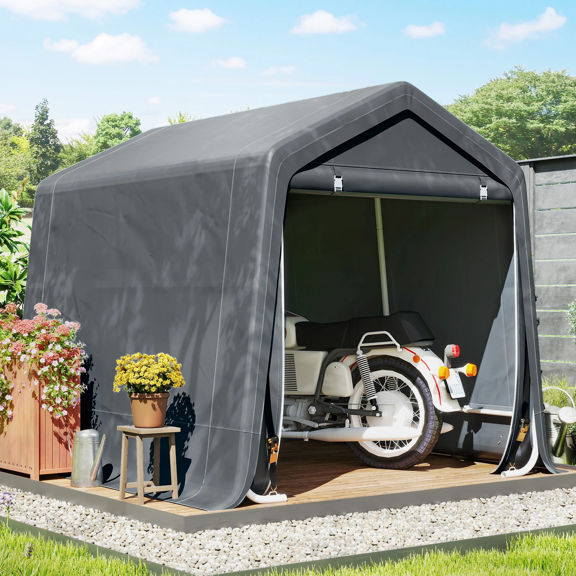 Outsunny Outdoor Garden Storage Shed Waterproof Bike Tent W/ Zipper Doors - Image 2