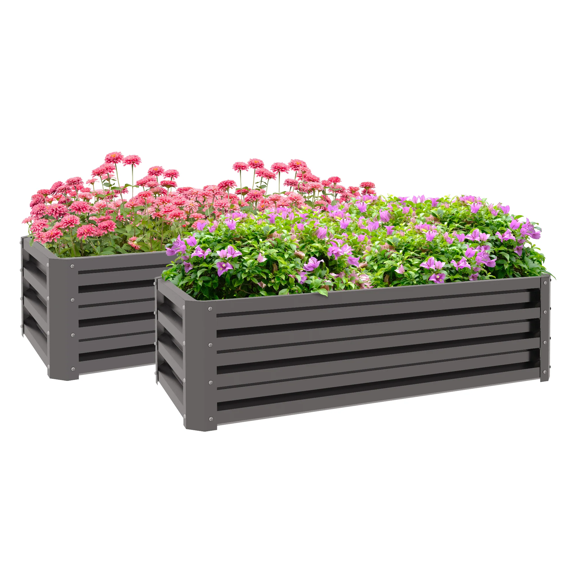 Outsunny Outdoor Planter Box, Steel Raised Garden Bed, Set of 2, Green - Image 11