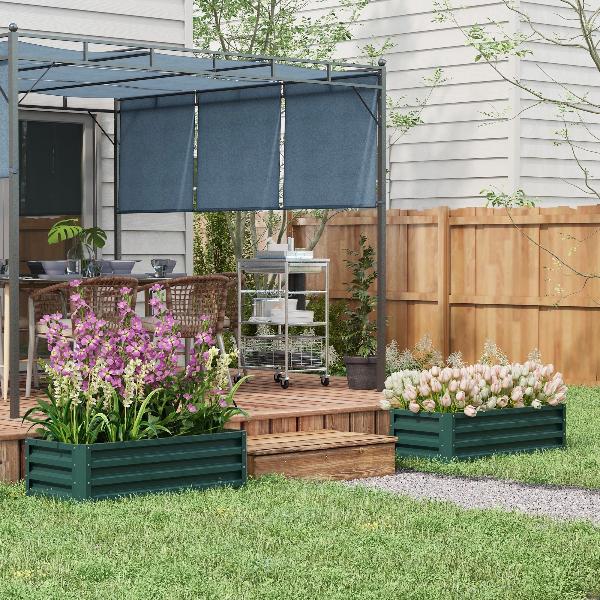 Outsunny Outdoor Planter Box, Steel Raised Garden Bed, Set of 2, Green - Image 2