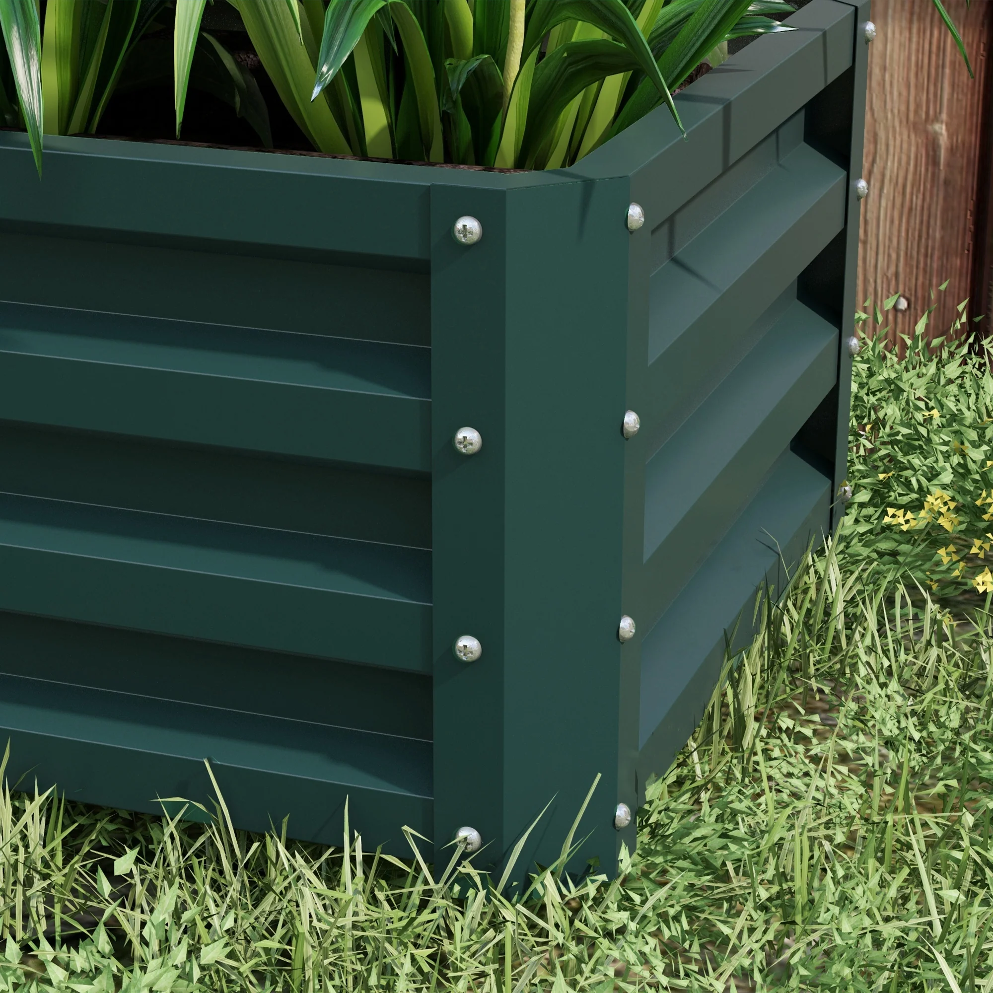 Outsunny Outdoor Planter Box, Steel Raised Garden Bed, Set of 2, Green - Image 8