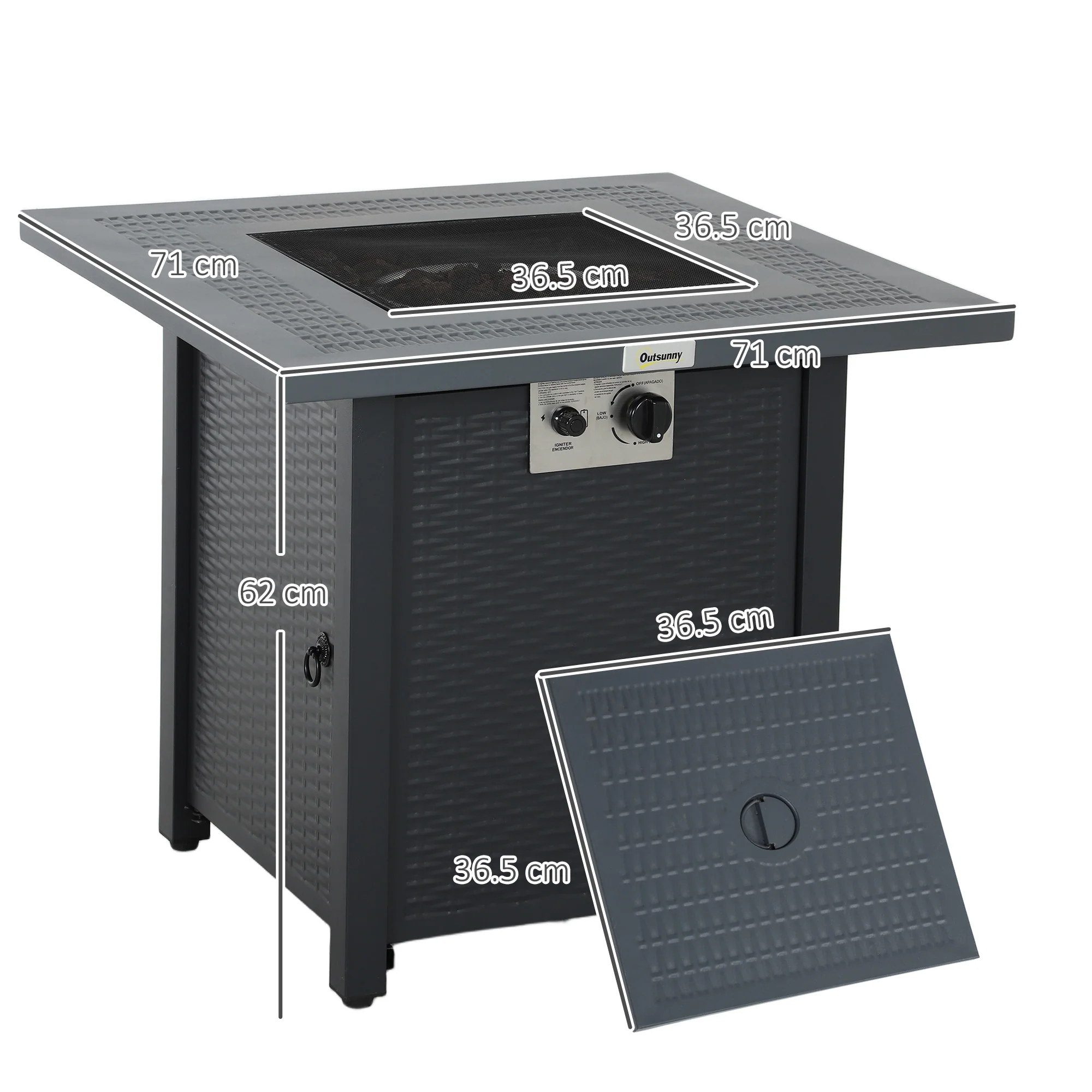 Outsunny Outdoor Propane Fire Pit Table w/ Lid and Lava Rocks Dark Grey - Image 5