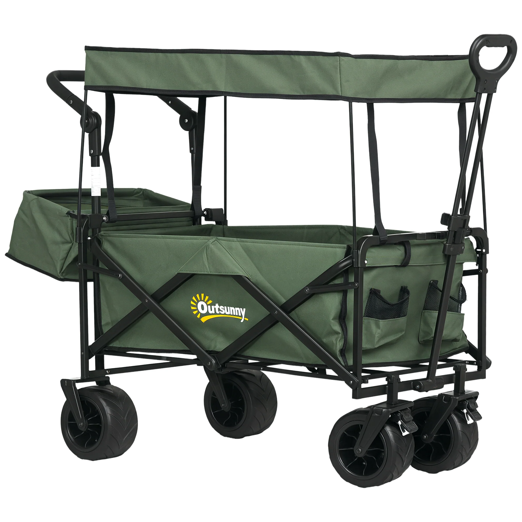 Outsunny Outdoor Push Pull Wagon Stroller Cart W/ Canopy Top Grey - Image 10