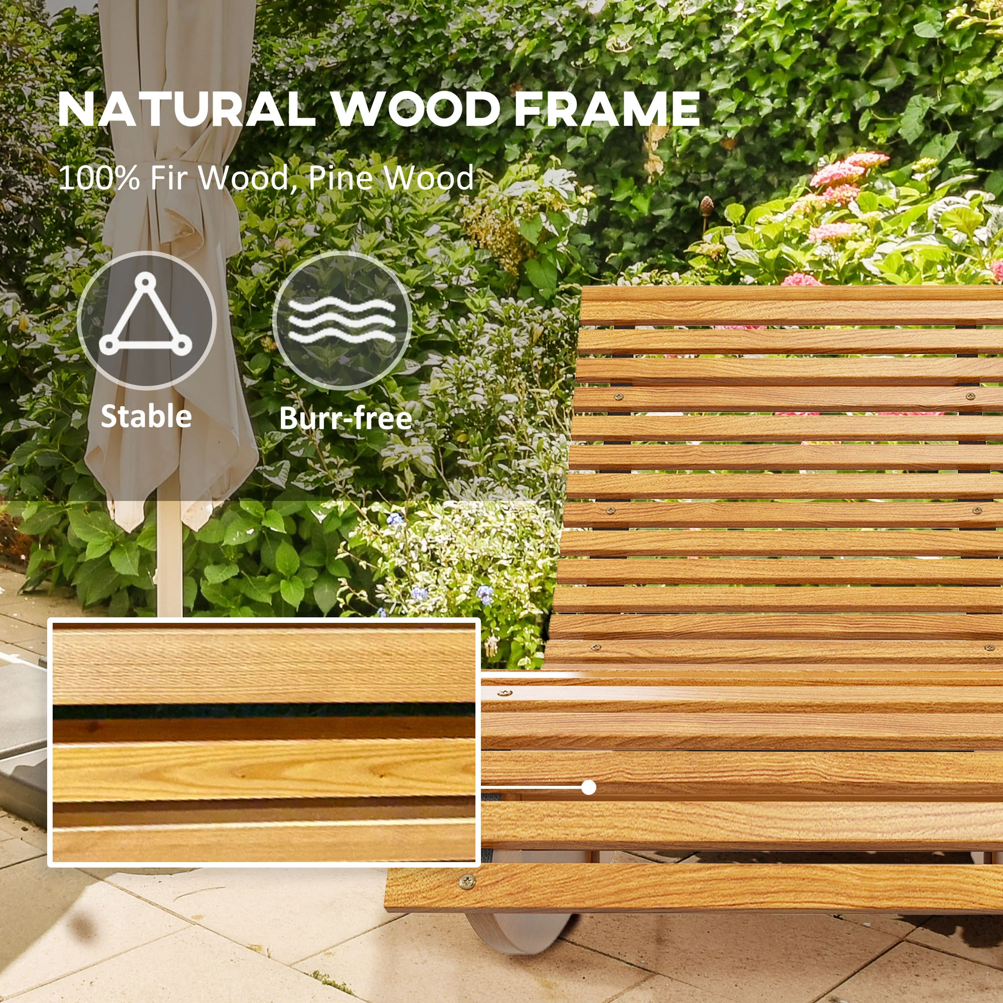 Outsunny Outdoor Rocking Chair W/ Slatted Seat, Wooden Rocking Chair, Teak - Image 6