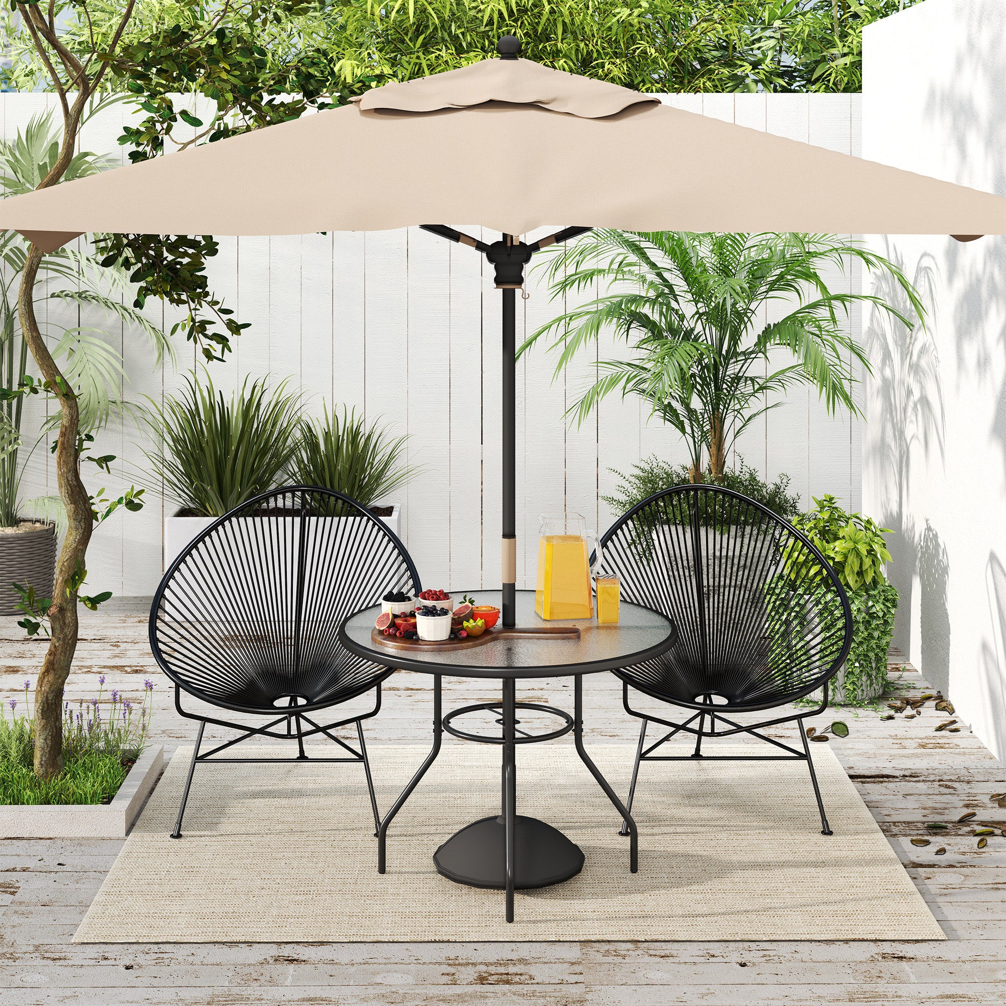 Outsunny Outdoor Round Dining Table Tempered Glass Top w/ Parasol Hole 100cm - Image 2