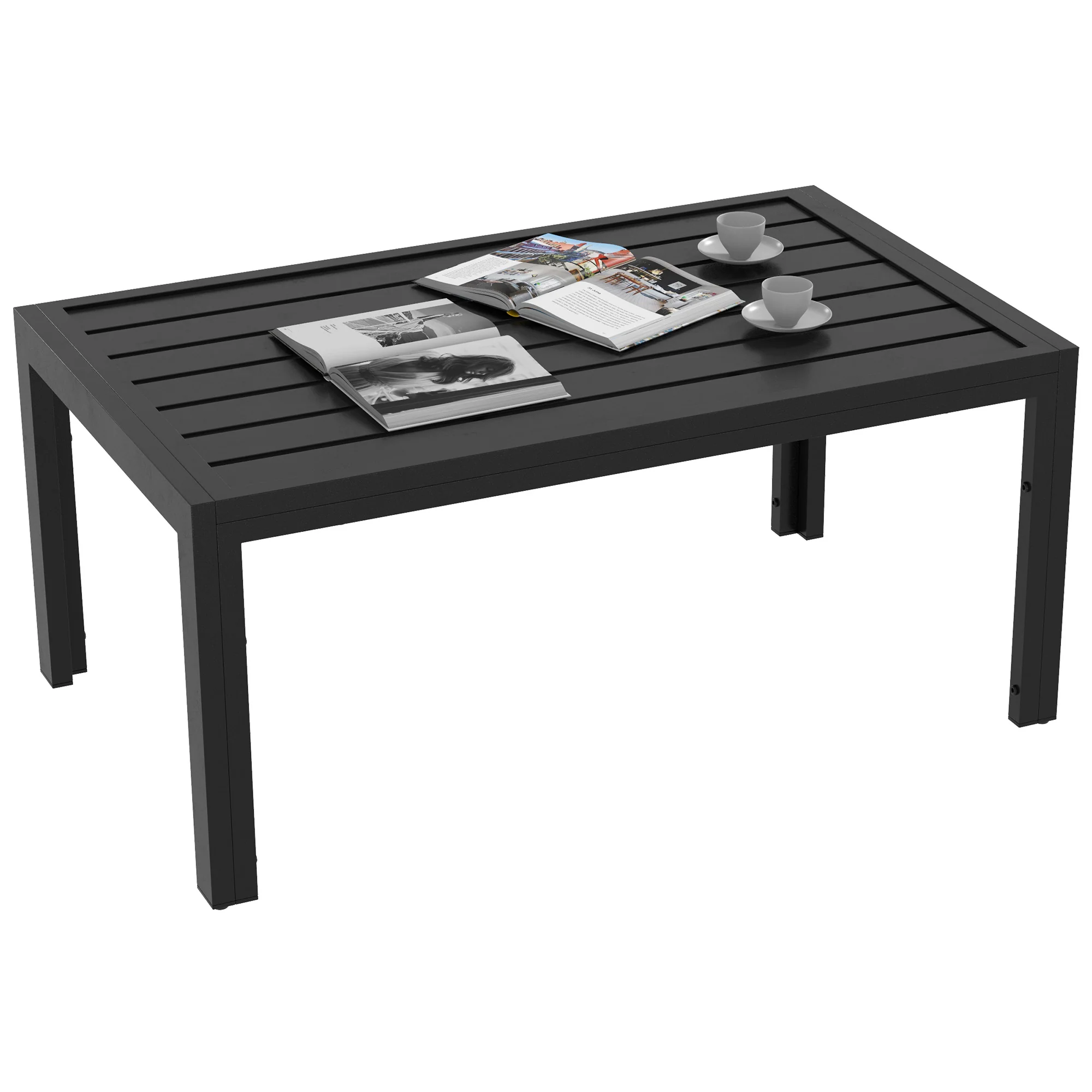 Outsunny Outdoor Side Table Garden Table with Steel Frame and Slat Top