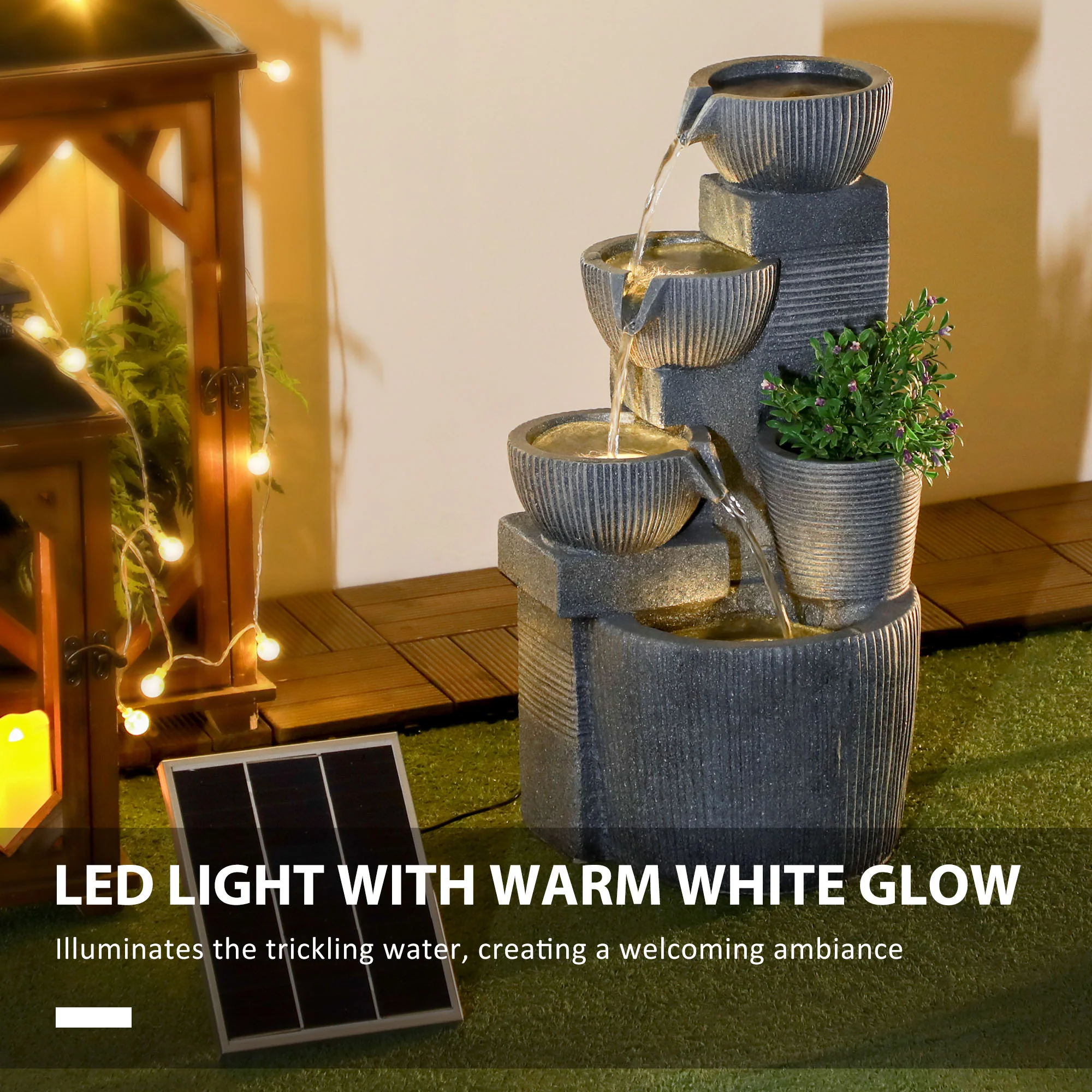 Outsunny Outdoor Water Fountain, Waterfall Fountain with LED Lights - Image 3
