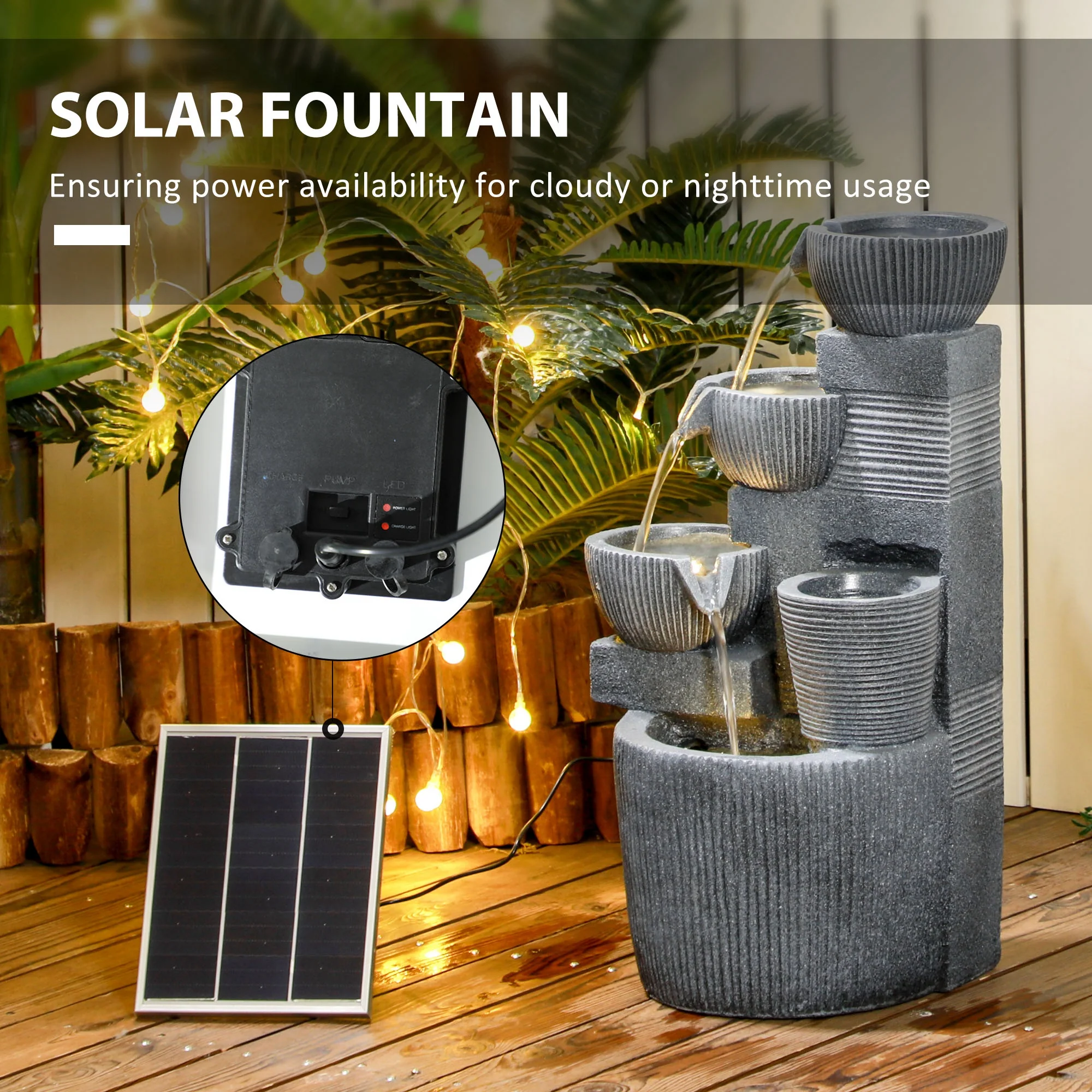 Outsunny Outdoor Water Fountain, Waterfall Fountain with LED Lights - Image 4