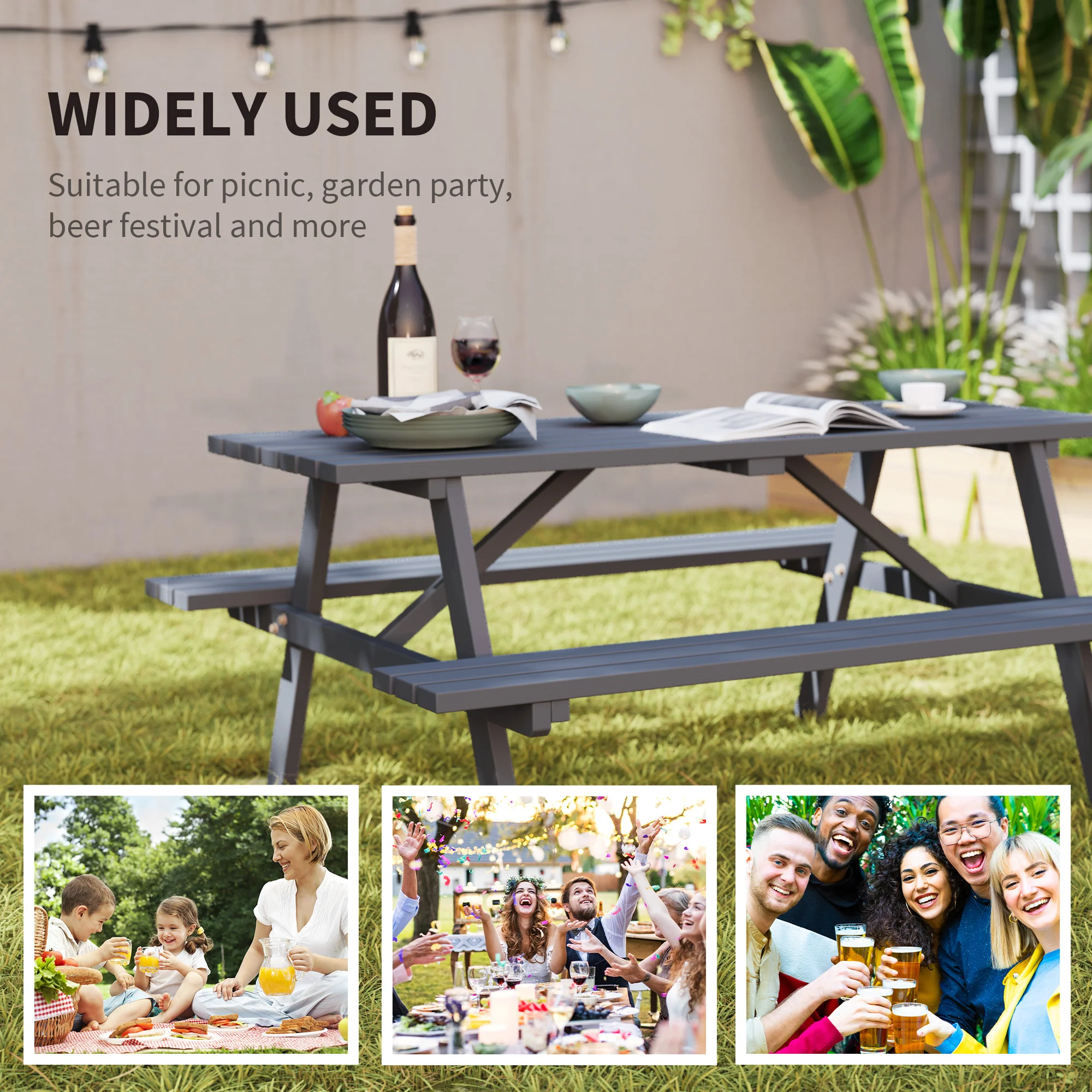 Outsunny Outdoor Wooden Picnic Table Bench Garden Patio Pub Chair 4 Seats - Image 7