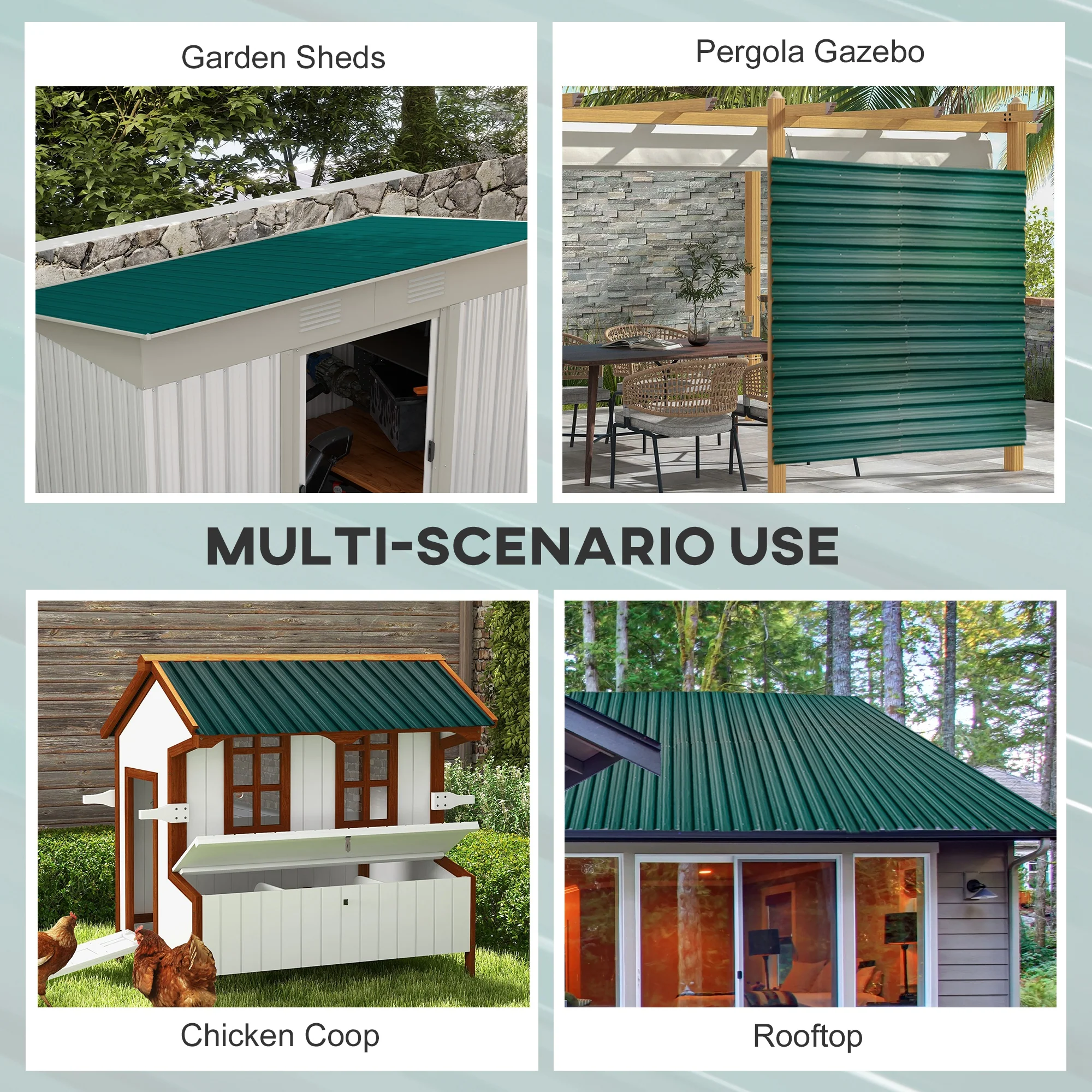 Outsunny Pack of 12 Metal Roofing Sheets for Greenhouse and Shed, Green - Image 3