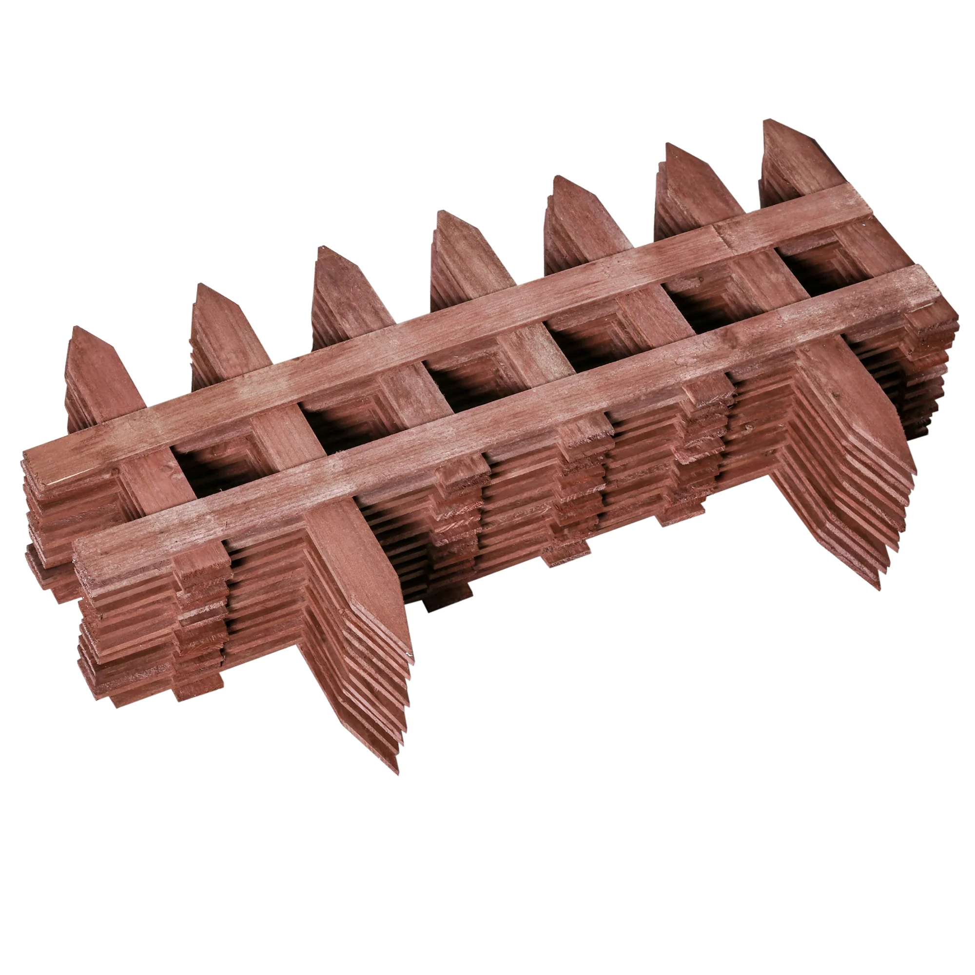 Outsunny Pack of 12 Wooden Plant Border Fence Garden Fixed Picket Fence Brown - Image 9