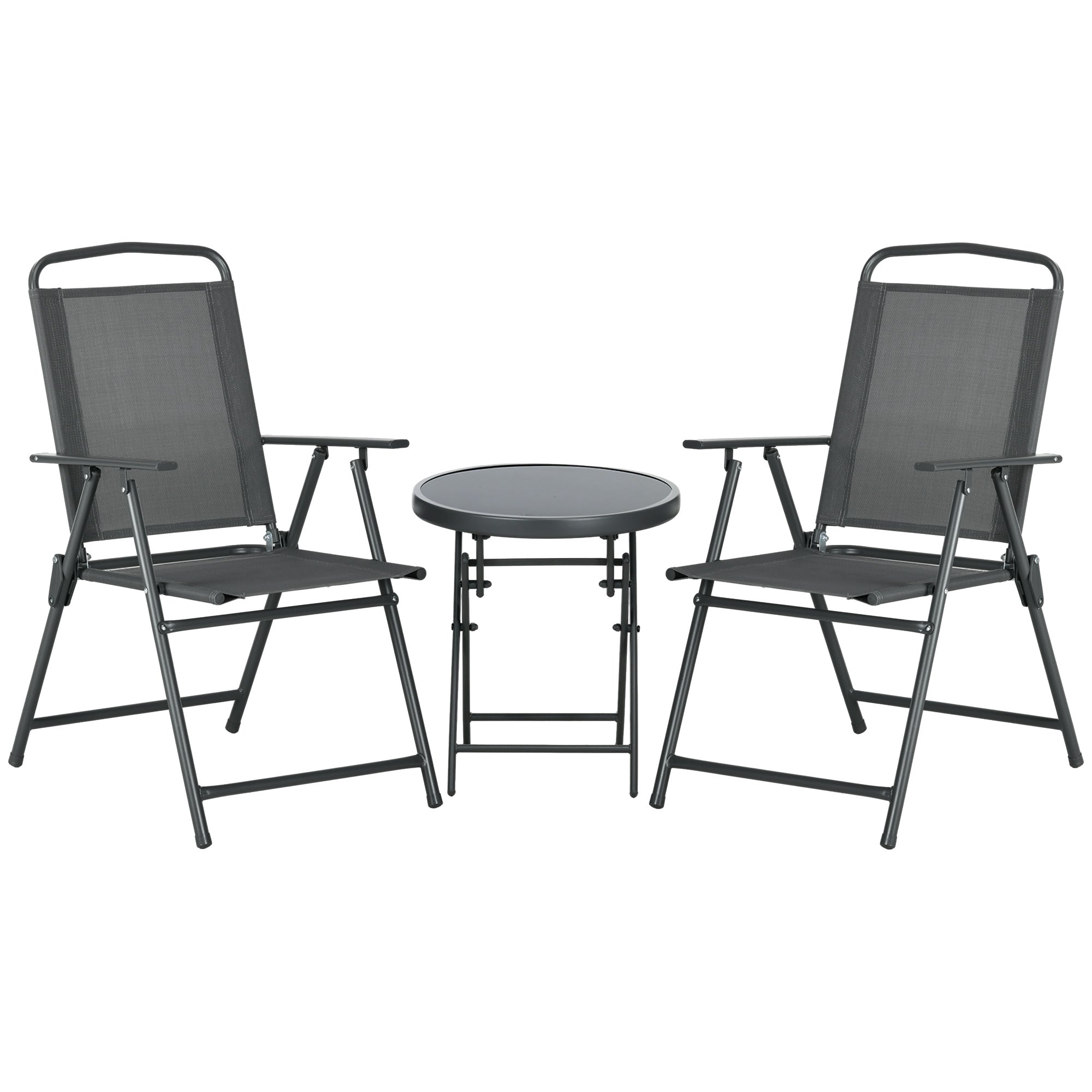 Outsunny Patio Bistro Set Folding Chairs & Coffee Table For Balcony, Dark Grey