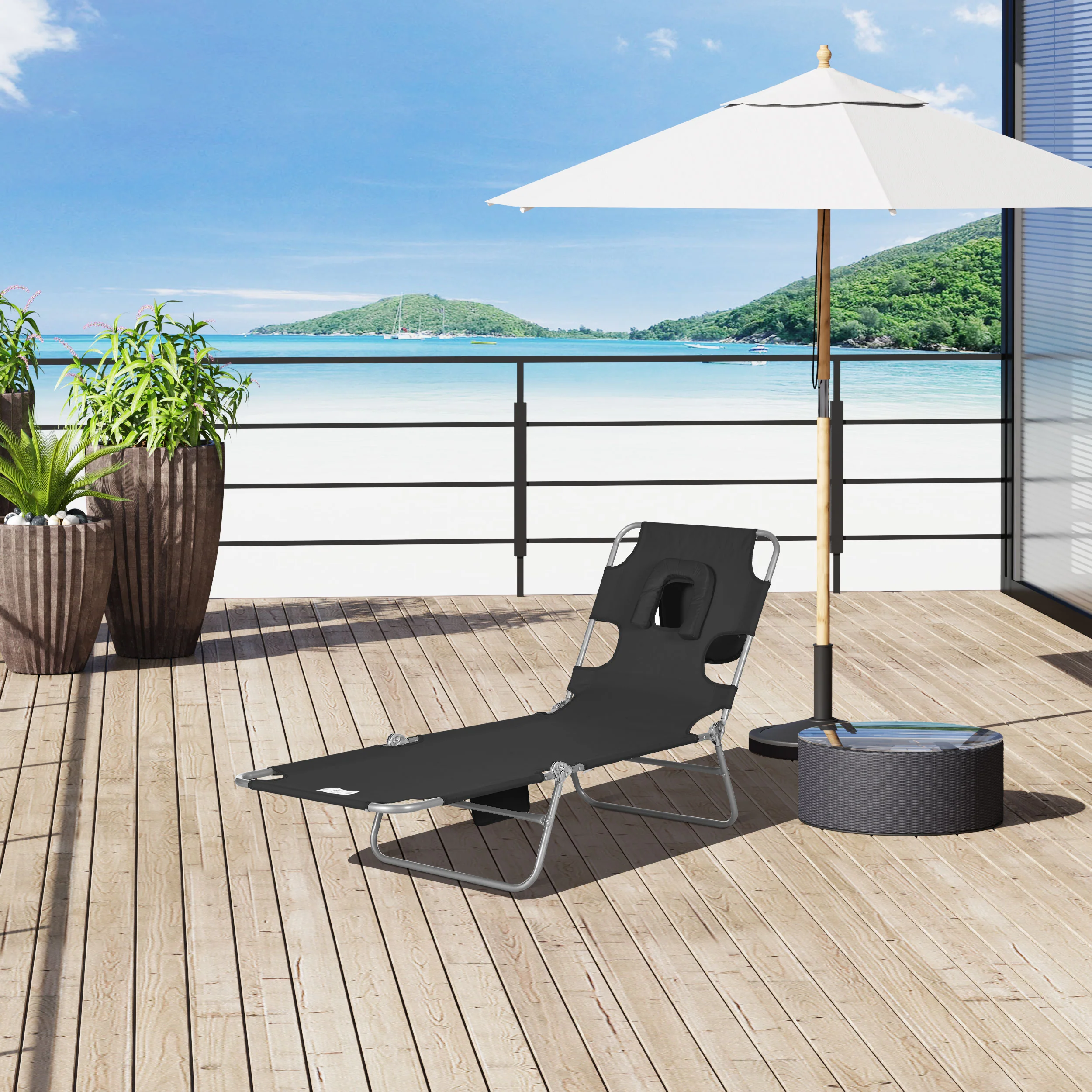 Outsunny Patio Foldable Sun Lounger 5 Level Adjustable Reclining Chair - Image 11