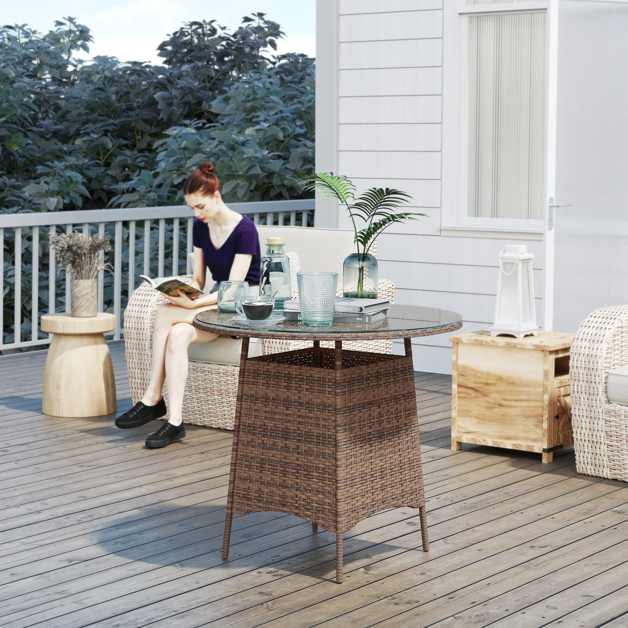 Outsunny Patio Furniture Rattan Garden Table With Umbrella Hole - Image 2