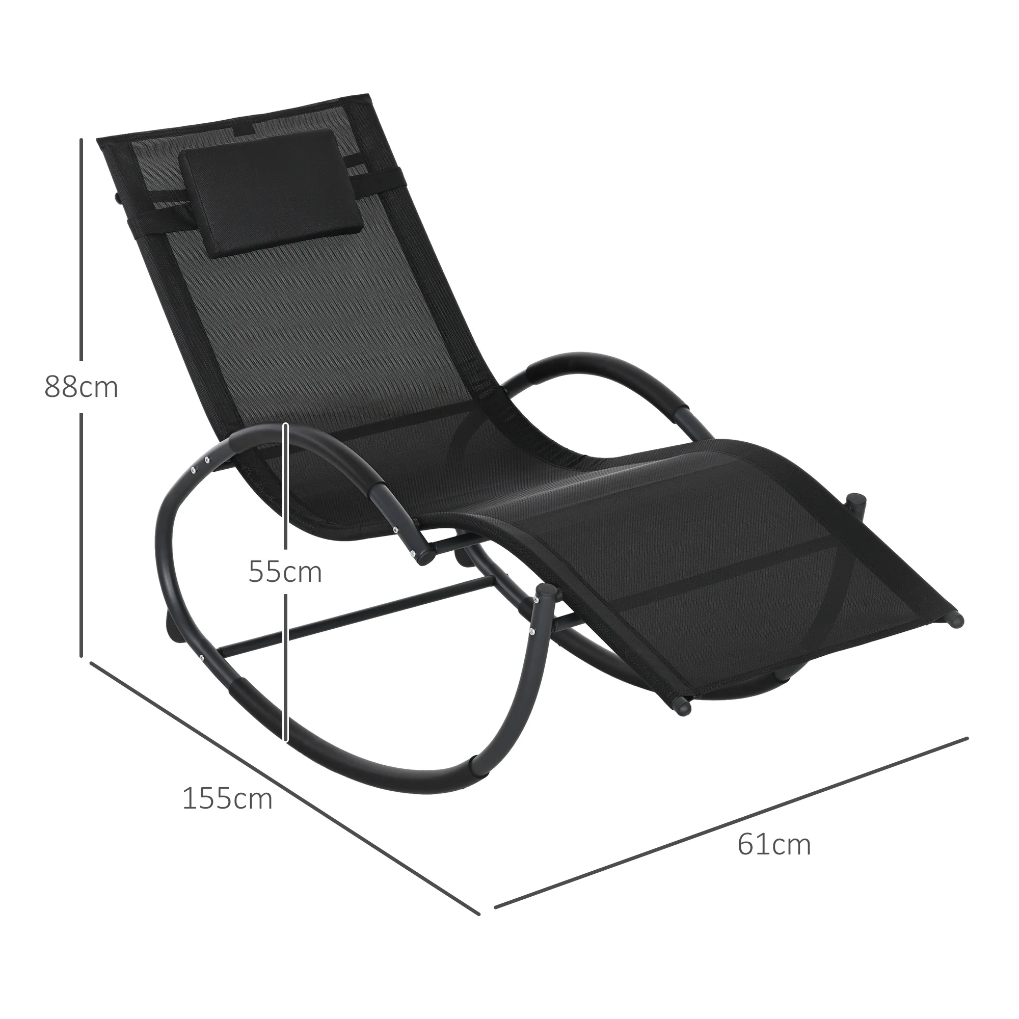 Outsunny Patio Rocking Lounge Chair Zero Gravity Chaise w/ Padded Pillow Black - Image 5