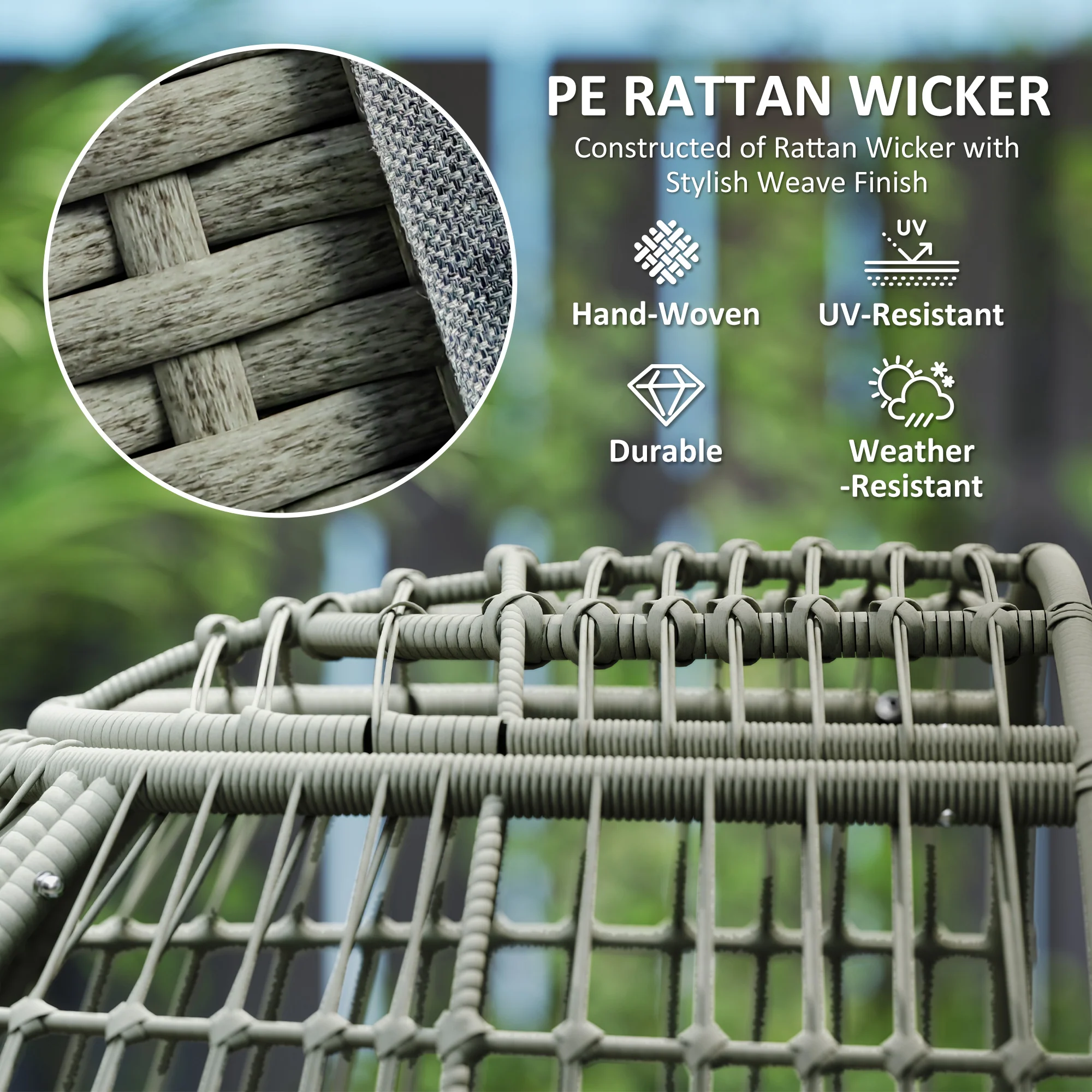 Outsunny PE Rattan Egg Chair w/ Padded Cushions for Garden, Charcoal Grey - Image 3