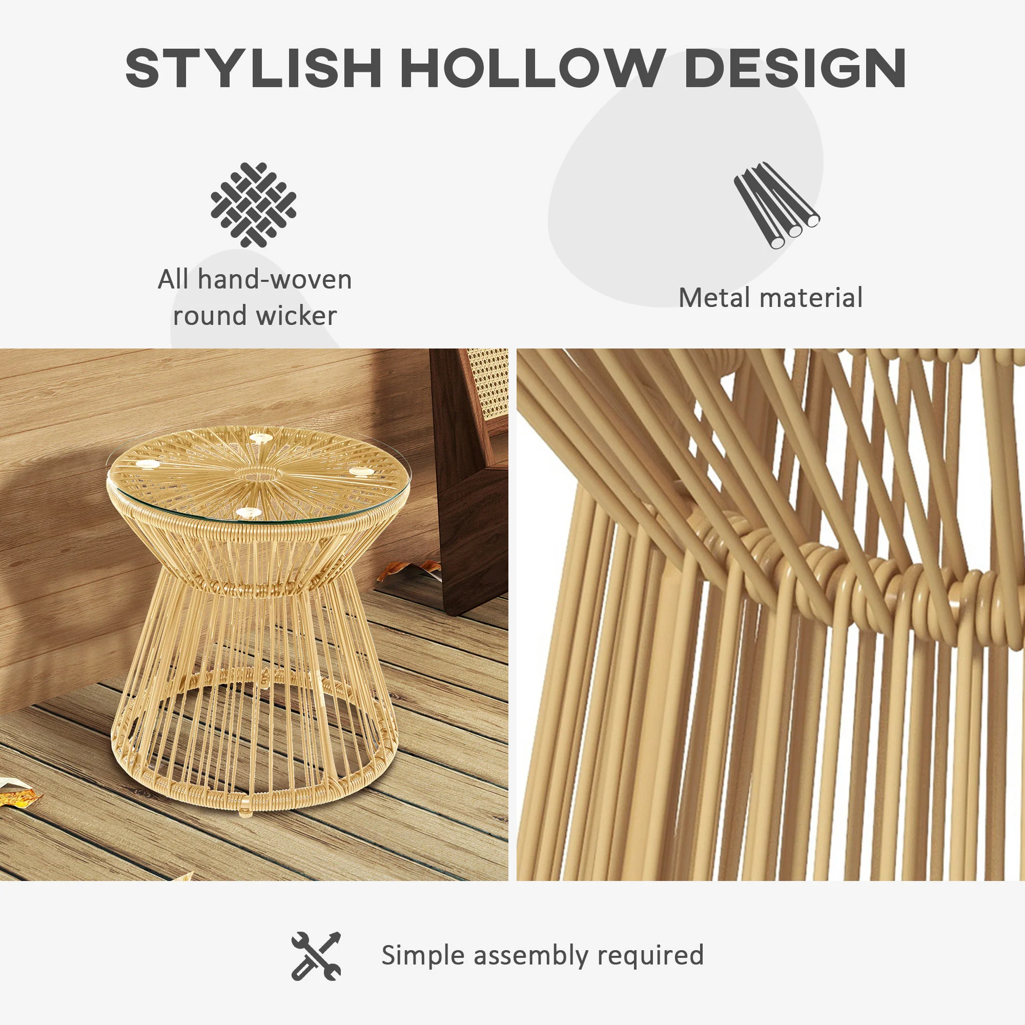 Outsunny PE Rattan End Table, Round Hollow Drum Design Side Table, Natural - Image 4