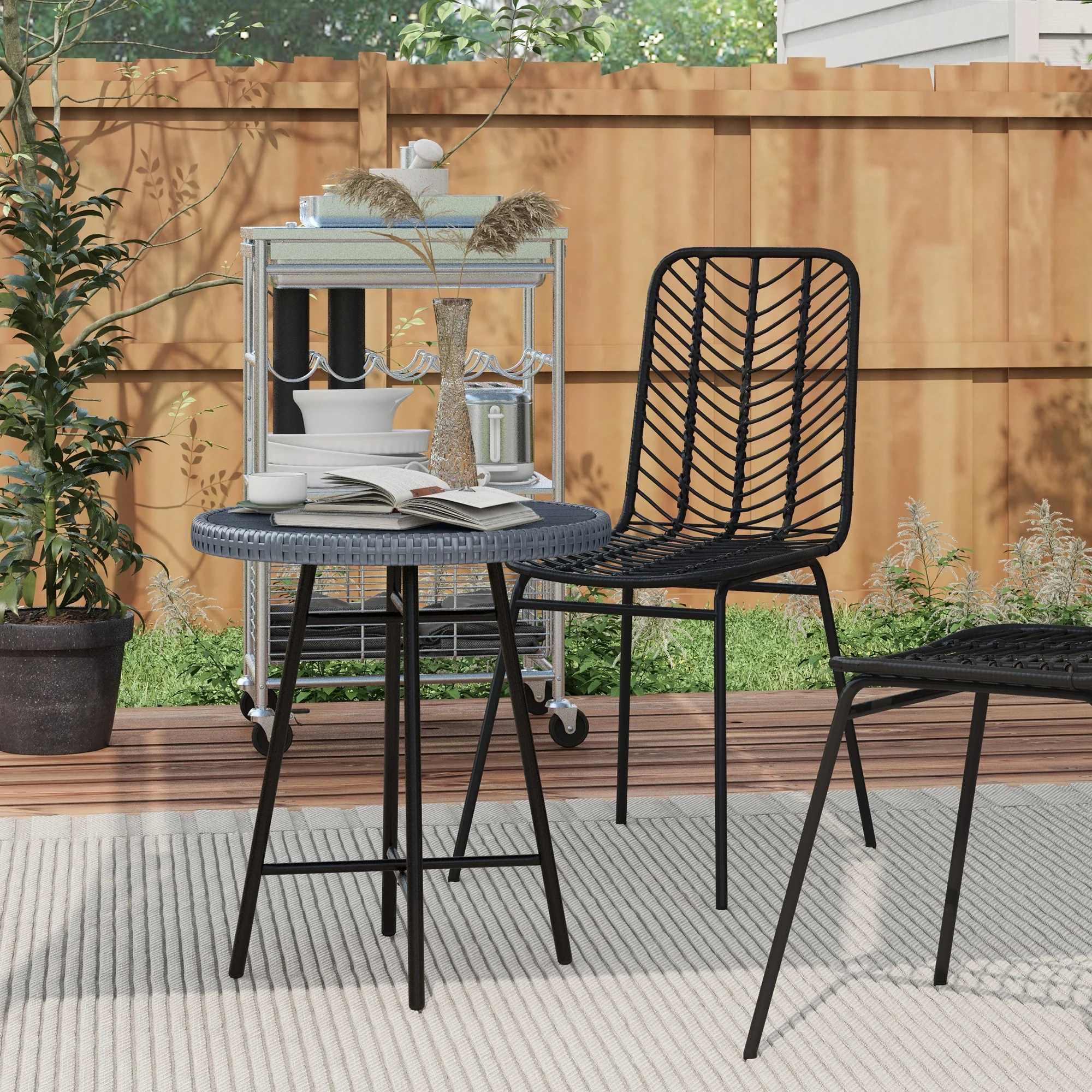 Outsunny PE Rattan Side Table for Indoor, Outdoor, Balcony, Patio, Grey - Image 2