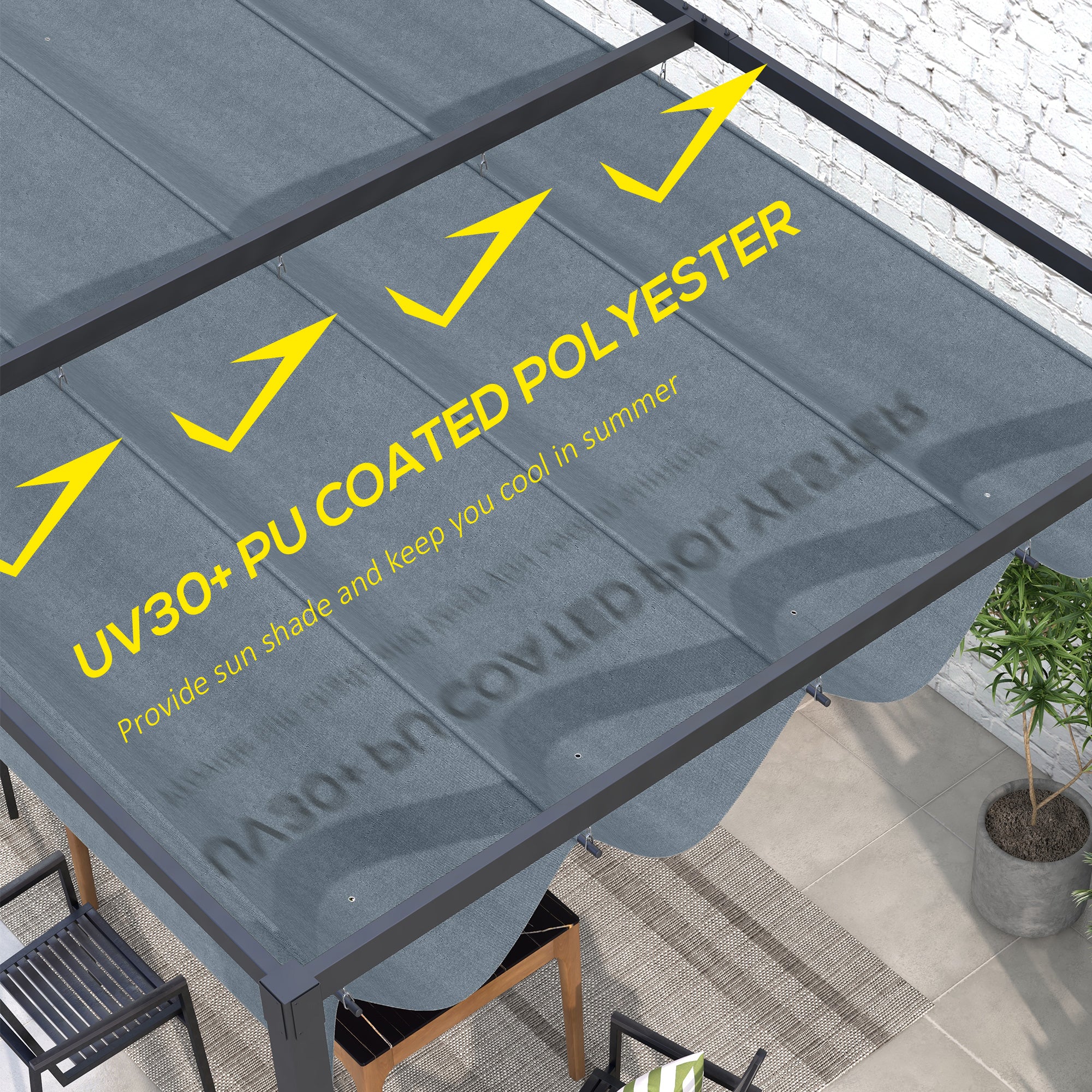 Outsunny Pergola Sun Shade Cover Roof Replacement for 3 x 2.15m Pergola, Grey - Image 3